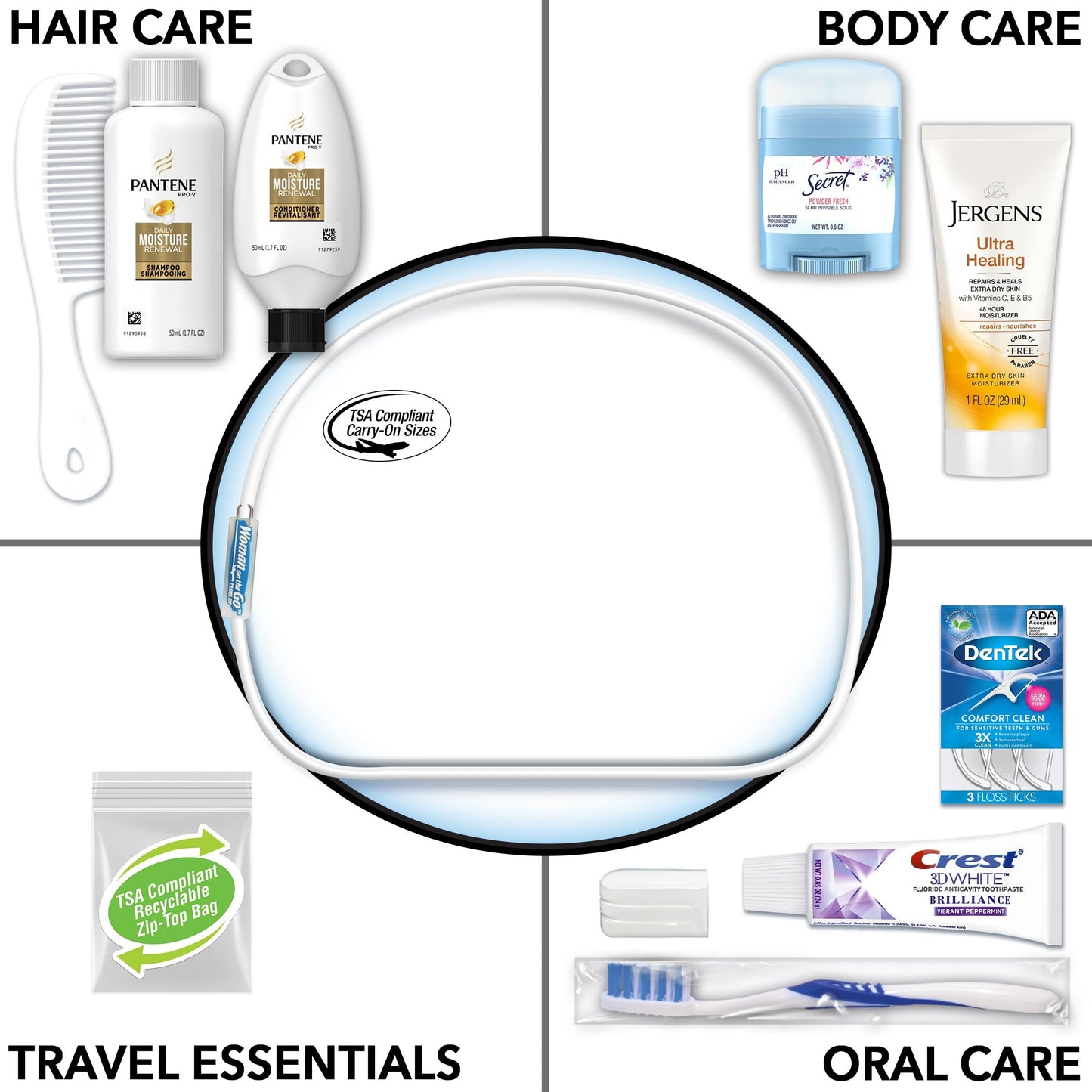Convenience Kits International Women's Deluxe 10 Piece Kit with Travel Size TSA Compliant Essentials Featuring: Pantene Hair Products in Reusable