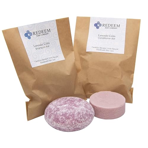 Redeem Soap Company Lavender Calm Shampoo Bar and Conditioner Bar, Made in the USA, 3oz Shampoo Bar, 1oz Conditioner Bar, Zero Waste, No Plastic, SLS