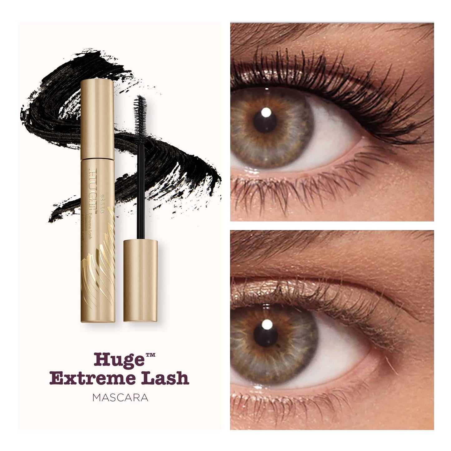 stila HUGE Extreme Lash Mascara, Intense Black | Volume, Full Length, Curl, Lift, No Clump, Crunch or Smudge | Lightweight, Long-Lasting Buildable Eye