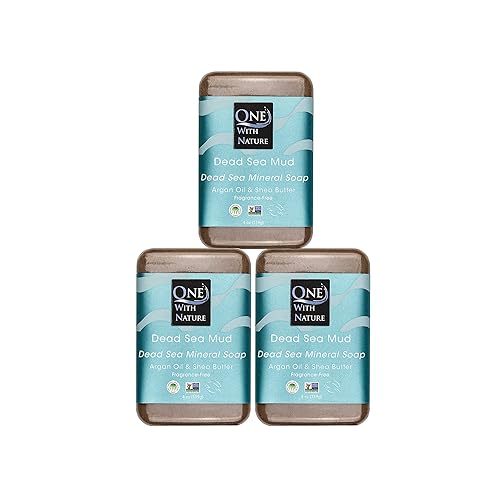 One With Nature Dead Sea Mud Soap 4oz 3-Pack - Purifying and Exfoliating Soap Bar with Dead Sea Salt Minerals for Face & Body, for Men & Women