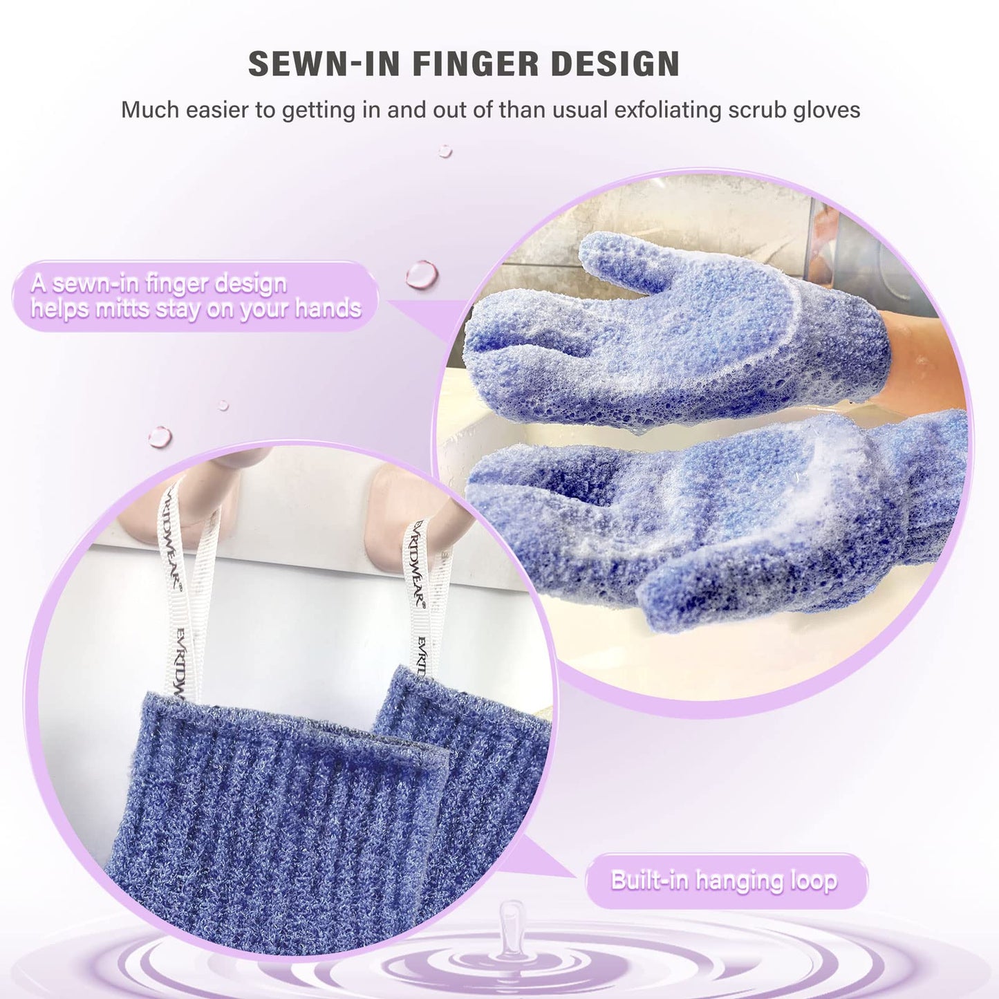 Evridwear Shower Exfoliating Mitts, Deep Cleanse Bathing Scrub Gloves Self Tan Scrubber Mitten Dead Skin Remover for Men and Women,1 Pair Heavy