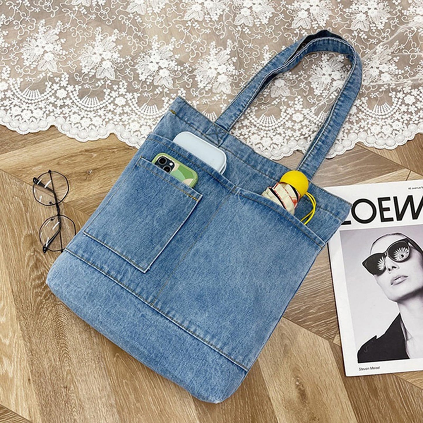 Women's denim wallet, casual handbag, crossbody shoulder bag, girl tote canvas bag (Style 2 Light Blue,One Size)