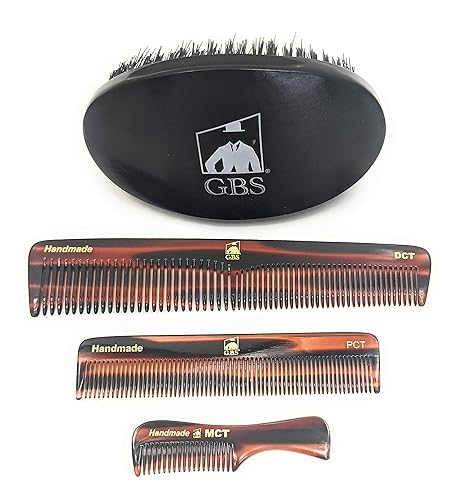 G.B.S Men’s Handmade Comb Set, Pure Synthetic Hair Brush, Dressing Comb, Pocket Comb, Mustache Comb and Military Style Hair Brush