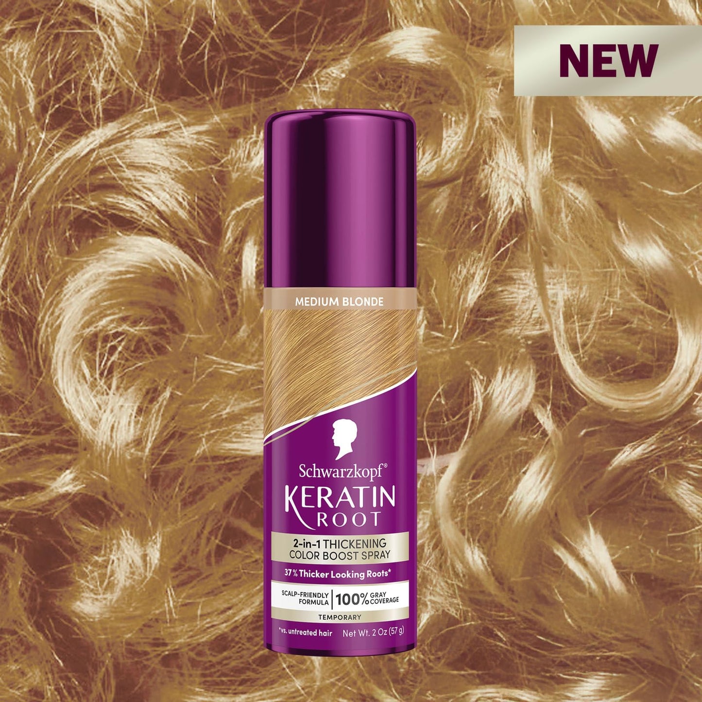 Schwarzkopf Keratin Color Root Temporary Hair Color Spray, Medium Blonde, Instant Gray Coverage, Thicker, Fuller-Looking Roots, Easy-to-Use, No