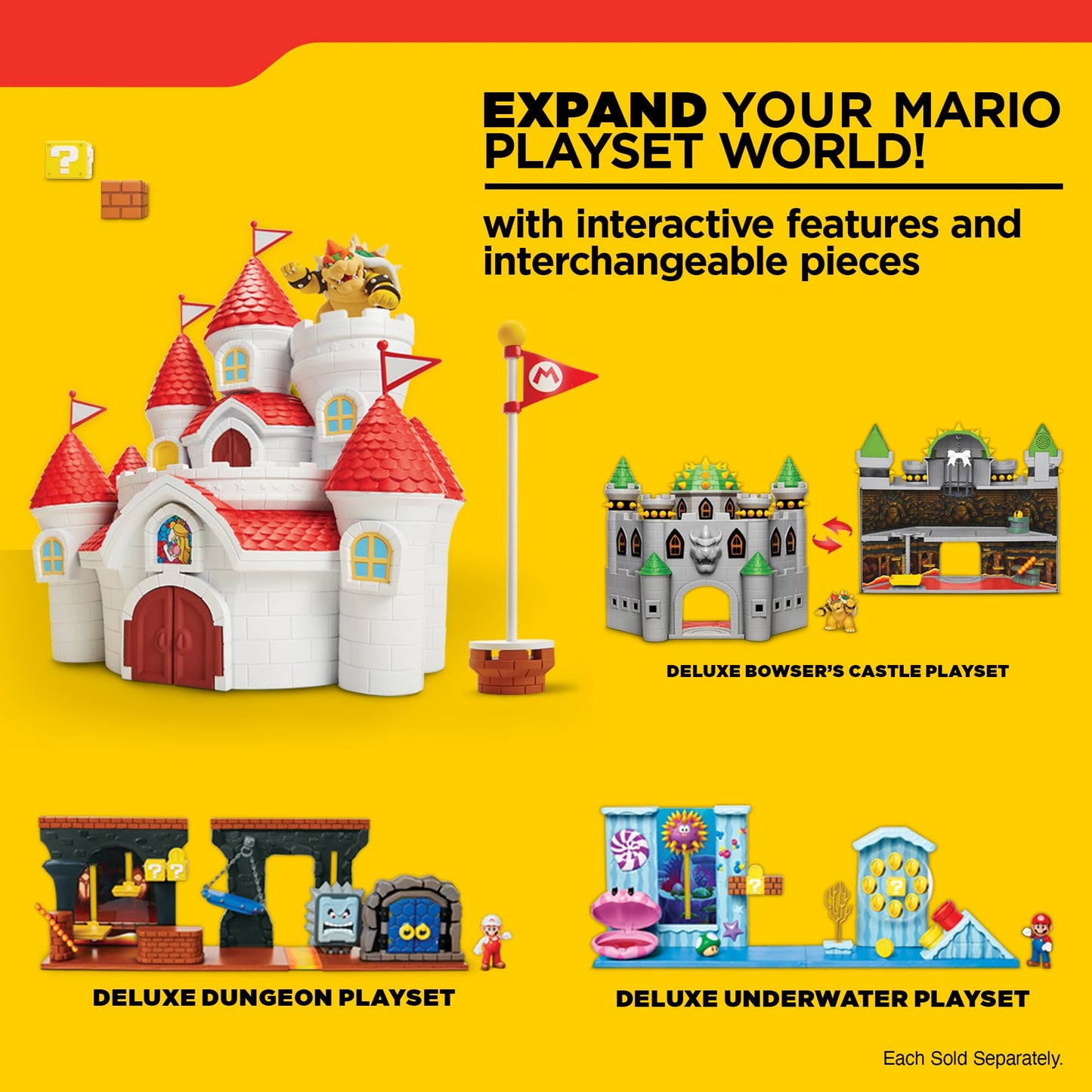 Super Mario Nintendo Deluxe Mushroom Kingdom Castle, Wall Display & Playset with (5) 2.5" Articulated Action Figures (Exclusive Bowser Figure…