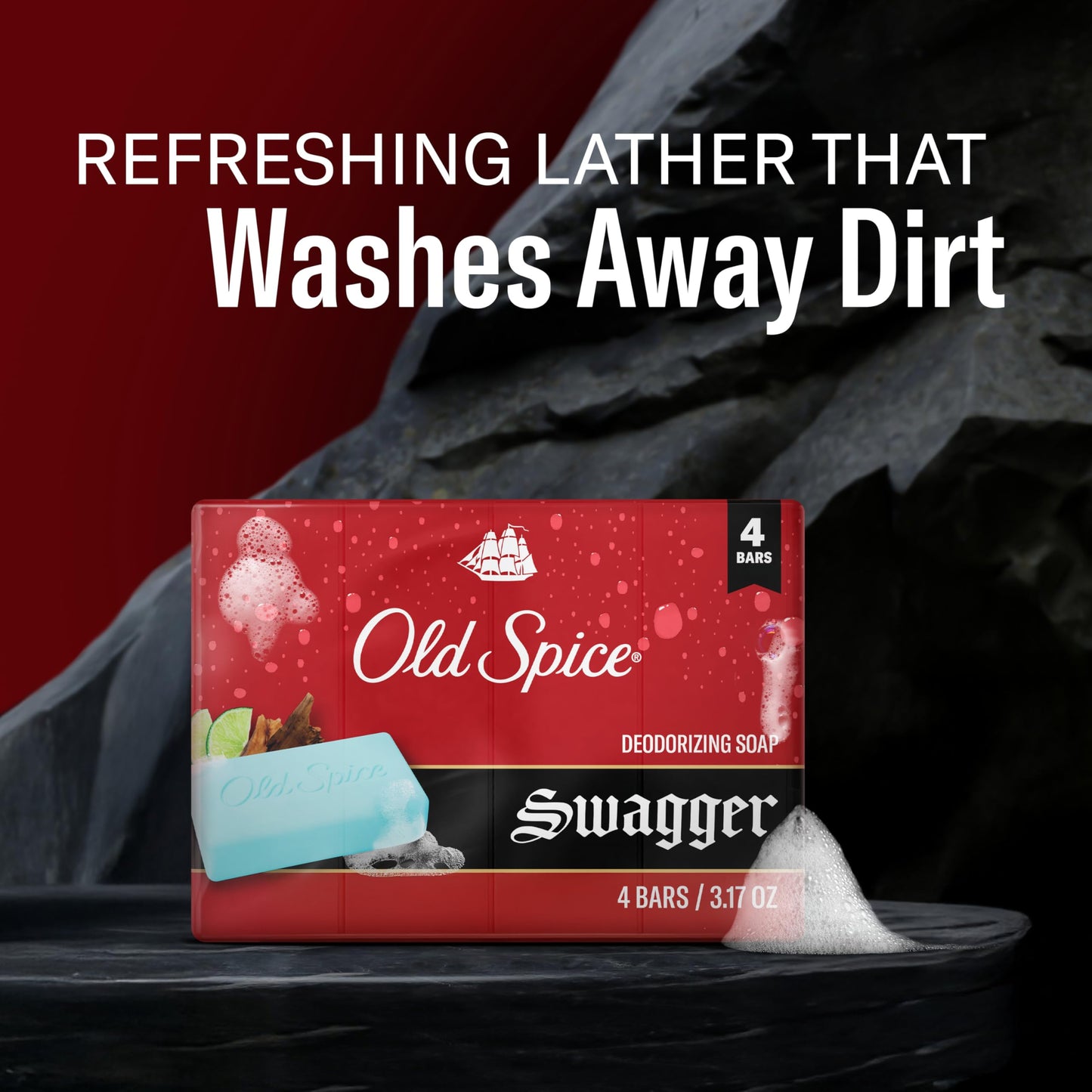 Old Spice Bar Soap for Men, Refreshing Clean to Wash Away Dirt & Odor, Cleansing Formula, Long-Lasting & Confidence-Boosting Fragrance, Swagger