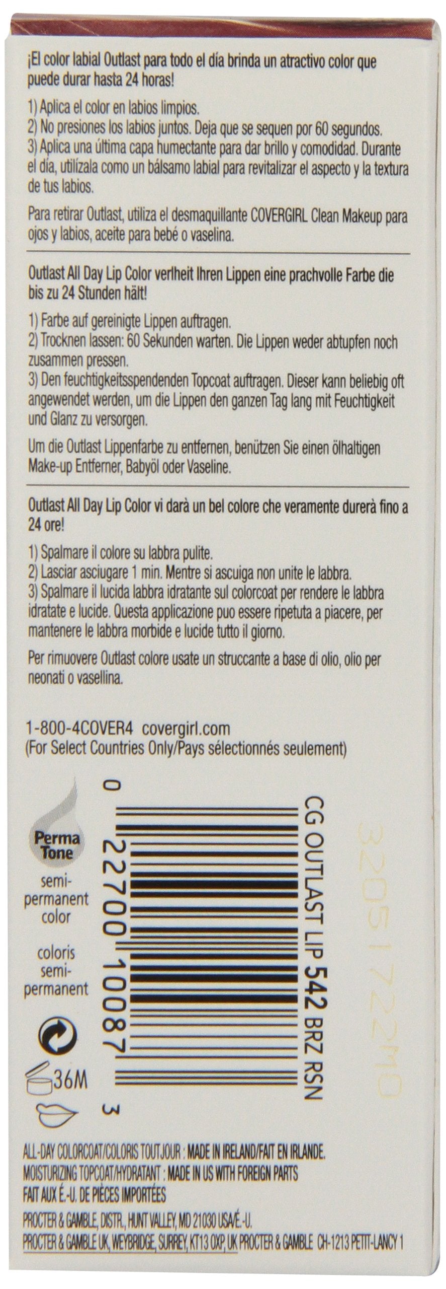 CoverGirl Outlast All Day Two Step Lipcolor, Brazen Raisin 542, 0.13 Ounce