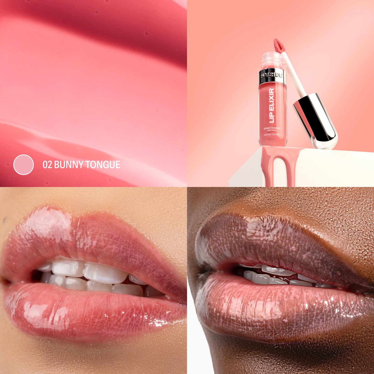 Sacheu Lip Elixir Nourishing and Hydrating Lipgloss - Moisturizing Plumping Lip Gloss Enriched with Collagen, Non-Sticky Lip Color Smooth High-Shine