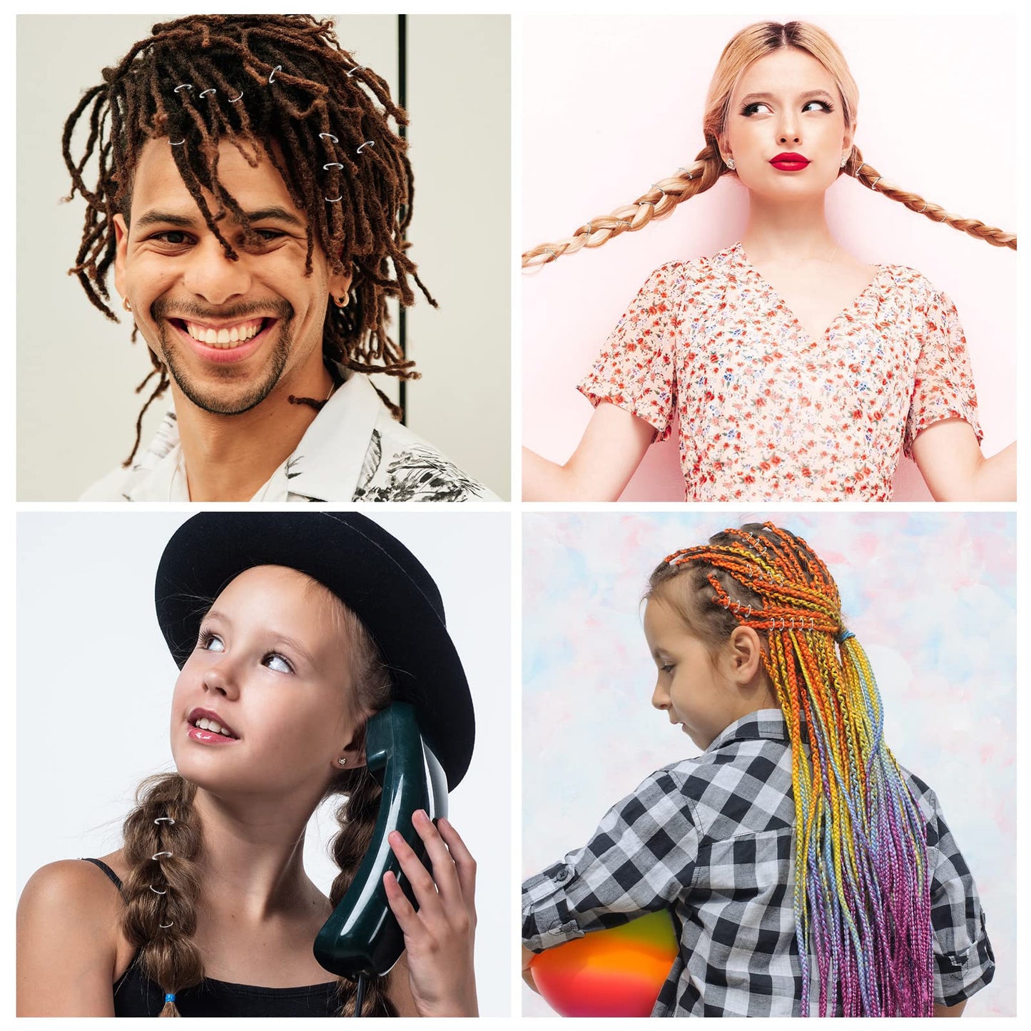 100 Pieces Hair Rings for Braids and Dreadlocks, Silver Braid Hair Loop Clip and Hoops, Hip-Hop DIY Headband Accessories (Silver)