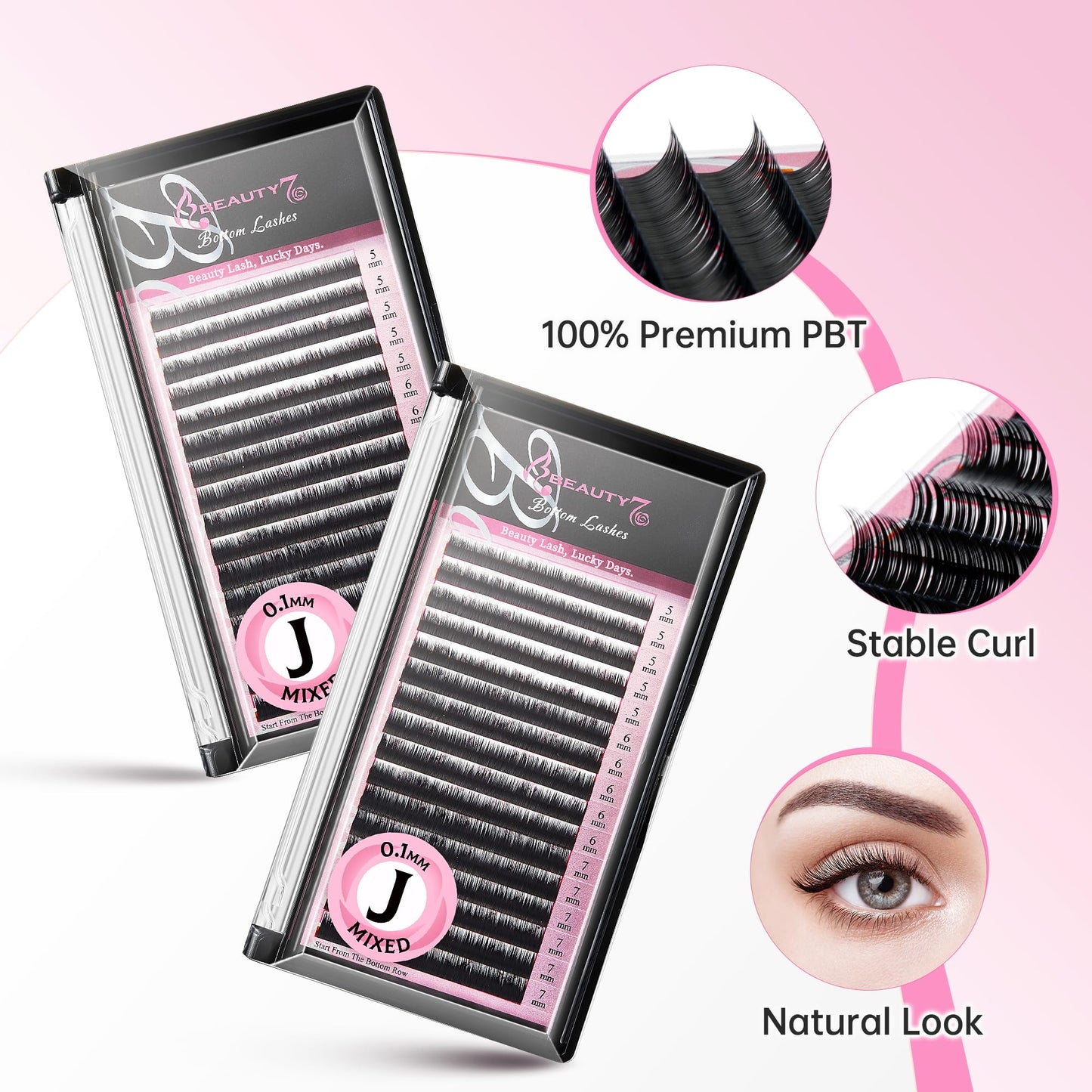 Beauty7 Mixed Volume Under Bottom Lower Individual False Eyelash Extension Tray Matte Synthetic Mink Curl J 0.1mm Thickness 5/6/7mm Length