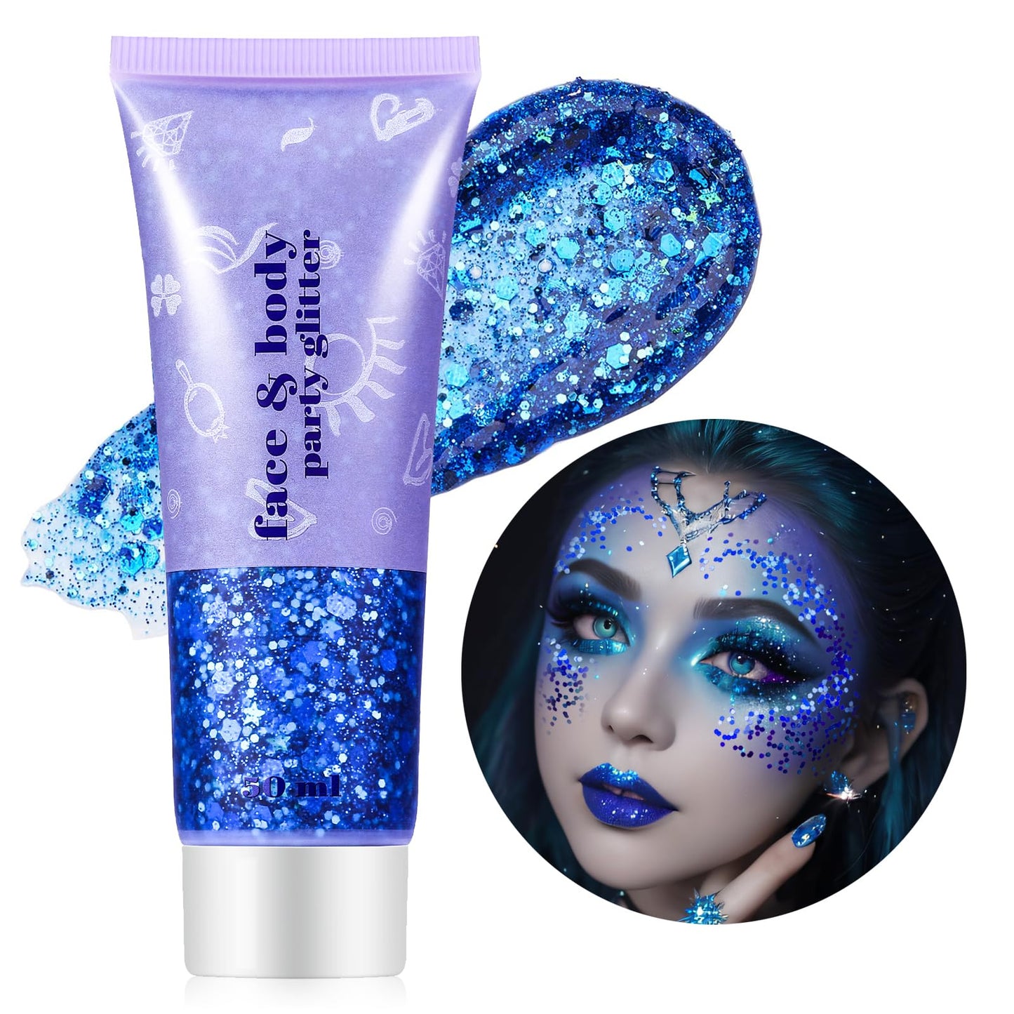 Go Ho Clear Baby Blue Body Glitter,Singer Concerts Face Glitter Makeup,Holographic Chunky Sequins for Eye Lip Hair Nails,Festival Rave Accessories Beauty and Personal Care Go Ho