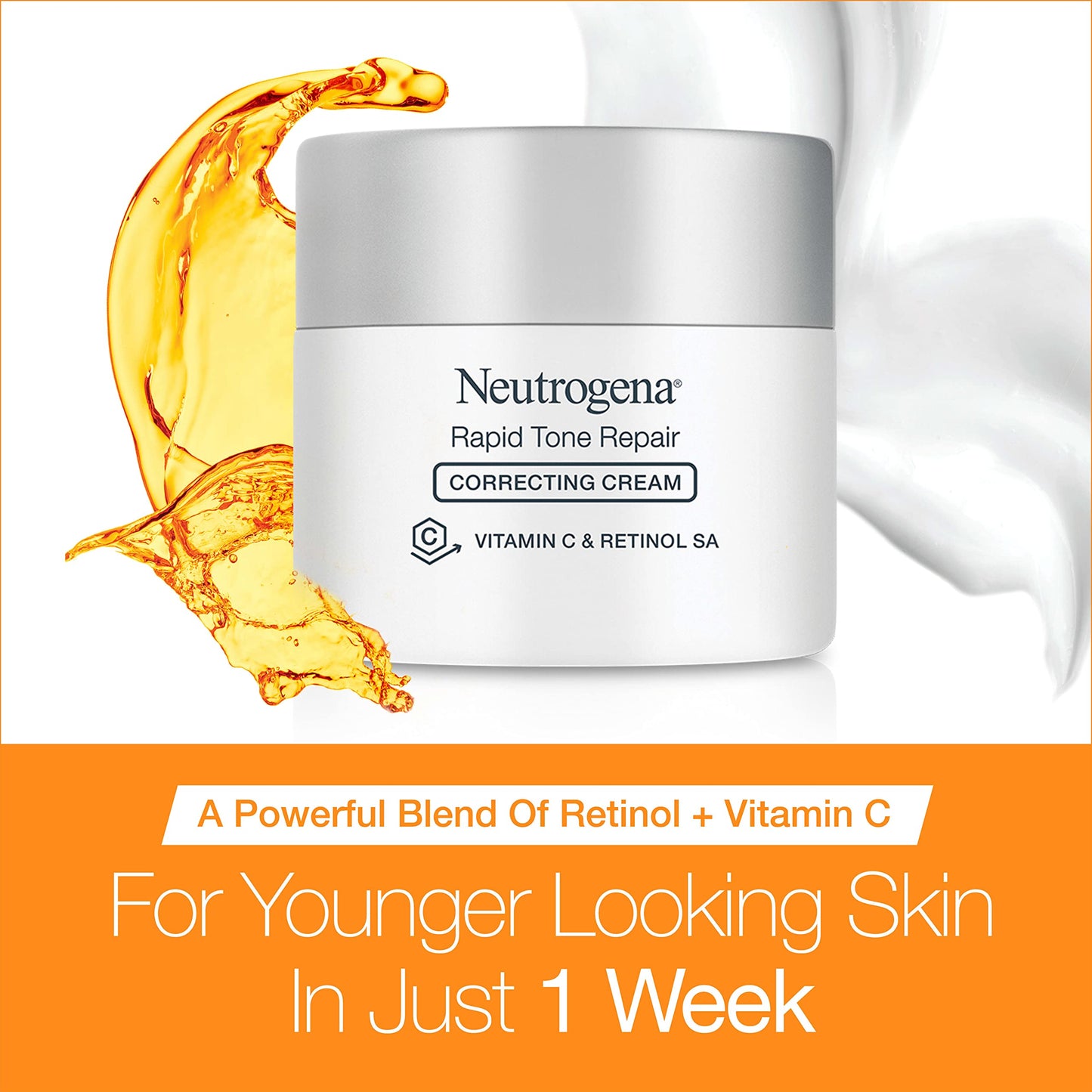 Neutrogena Rapid Tone Repair Retinol + Vitamin C Correcting Cream, Face Moisturizer with Retinol, Hyaluronic Acid & Vitamin C for Dark Spots