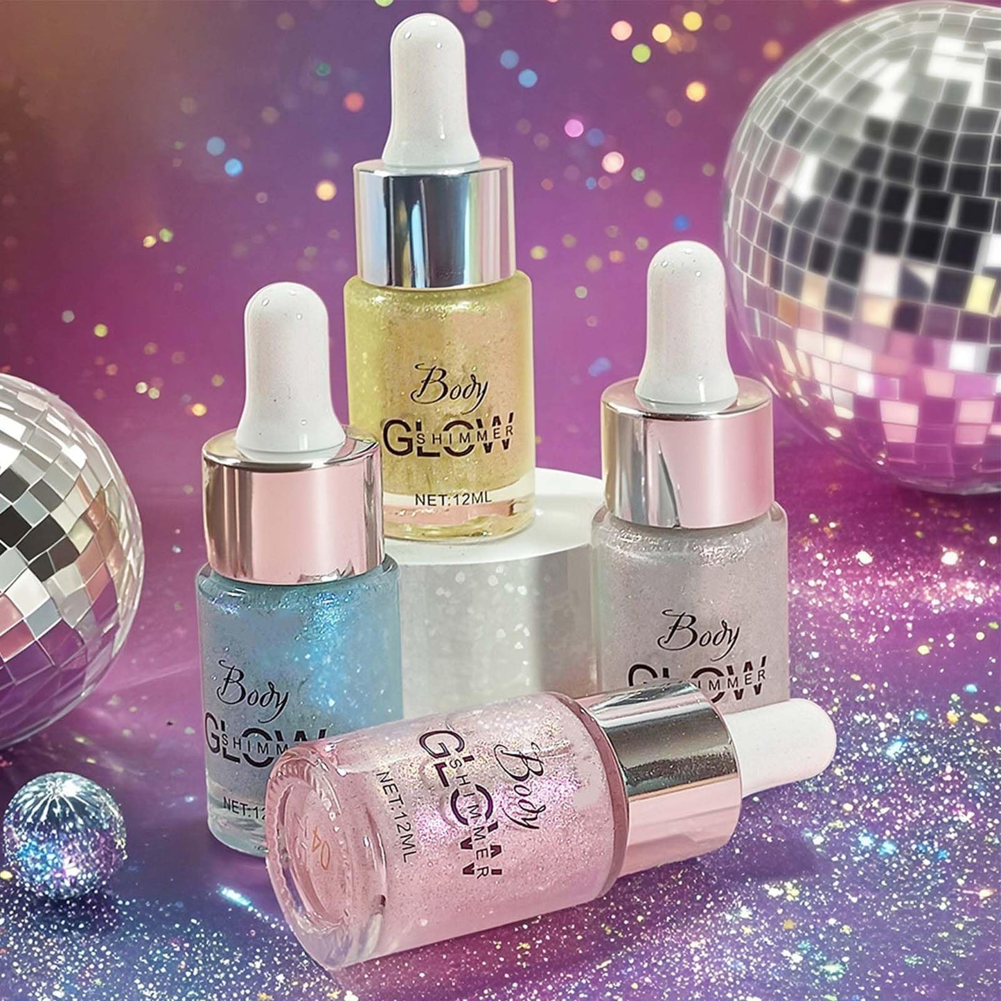 Face Body Glitter Oil for Women, Drop Glitter Body Shimmer Oil, Glowing Liquid Highlighter Makeup, Non-Sticky Shimmer Liquid Luminizer for Mardi Gras