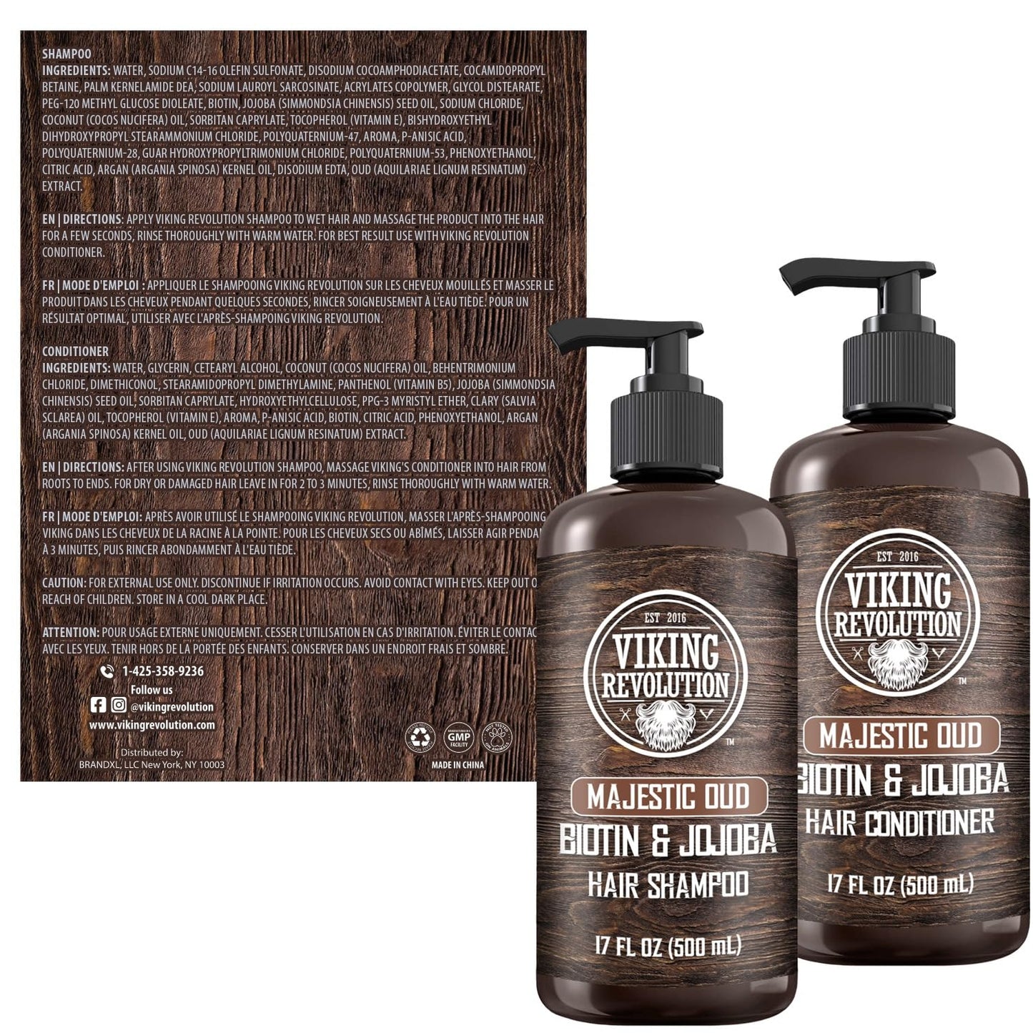Viking Revolution Majestic Oud Mens Shampoo and Conditioner Set with Biotin and Jojoba Oil - Natural Hair Shampoo and Hair Conditioner for Men