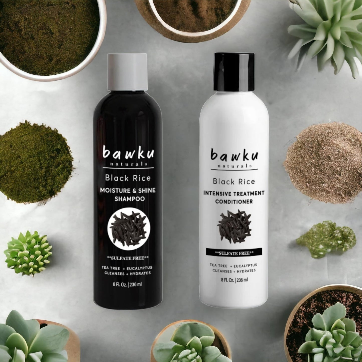 bawku naturals Black Rice Hair And Scalp Shampoo And Conditioner Set With Eucalyptus Tea Tree Castor Oil Amla Strength Growth Formula Repair Damaged