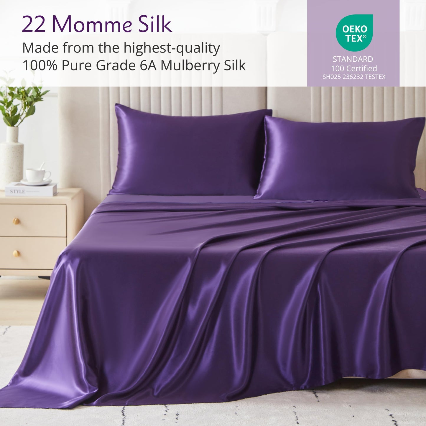 Mulberry Park Silks - 22 Momme 100% Mulberry Silk Sheets - Queen Size Bed Set - 16" Pocket - Luxurious Bed Sheets & Pillowcases, Skin-Friendly &