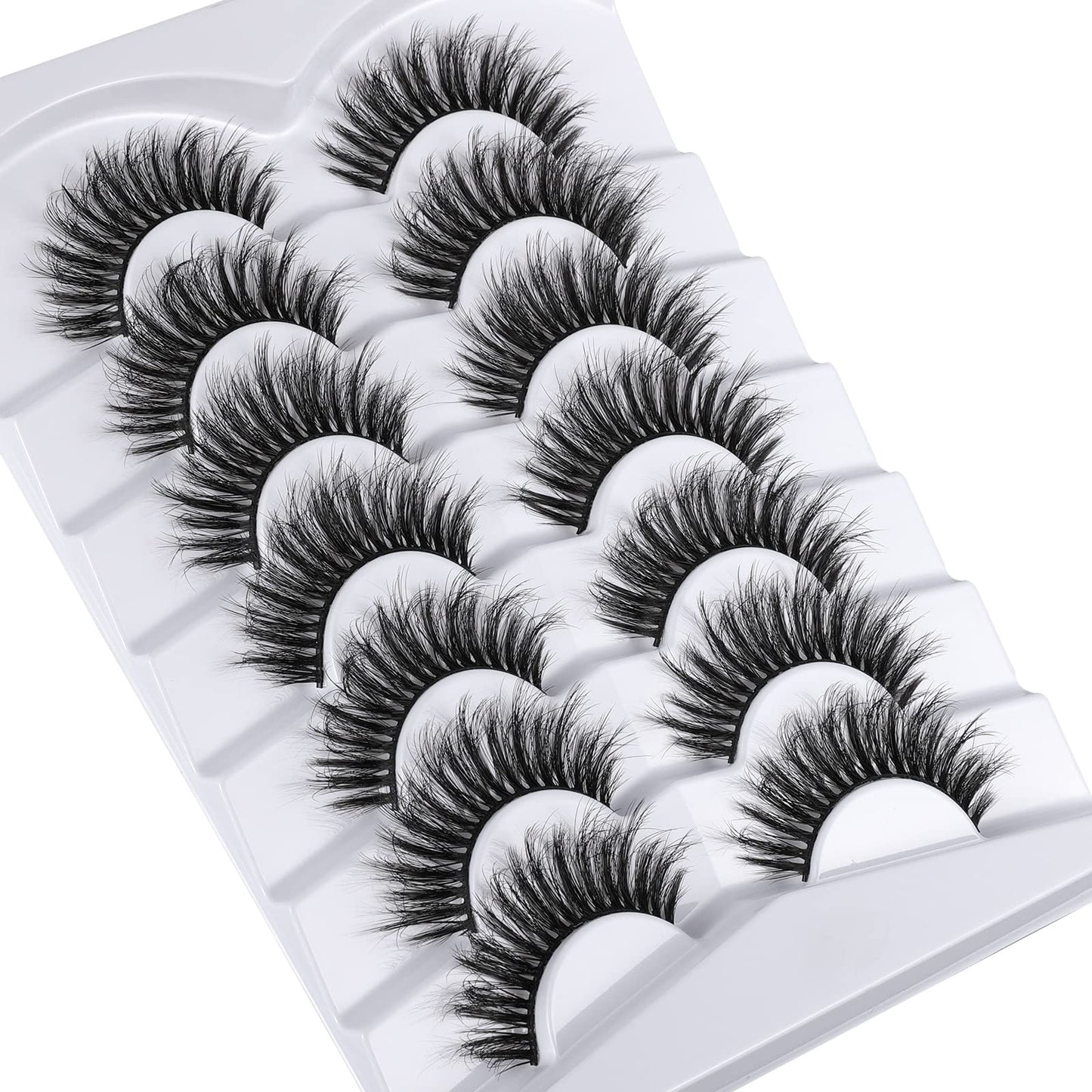 Mebver 8D Fluffy Lashes False Eyelashes Wispy Faux Mink Lashes Light Weight Fake Eyelashes Cat Eye Lashes 7 Pairs Pack