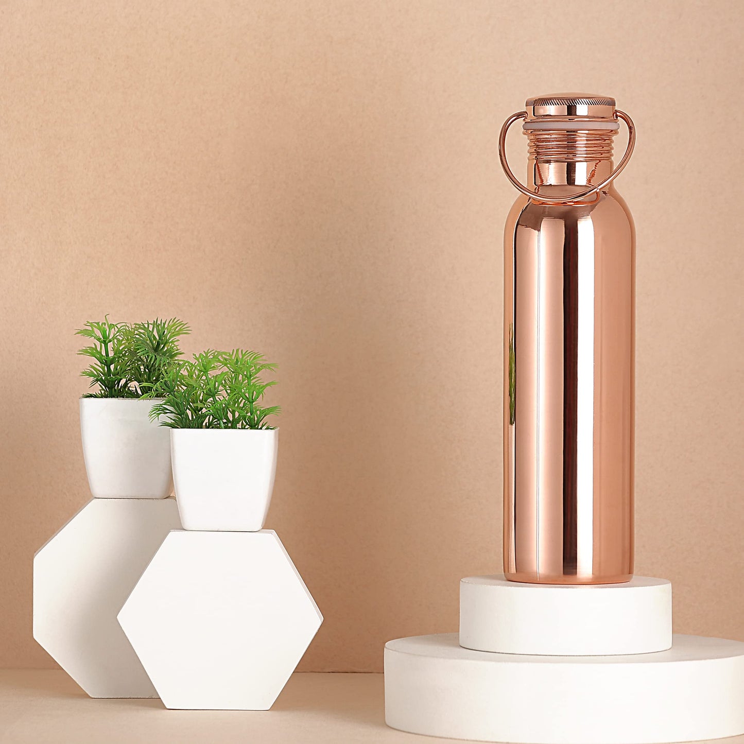 Pure Copper Water Bottle with Handle, 600 Ml, UNLINED, UNCOATED and LACQURED-FREE for Ayurvedic Health Benefits