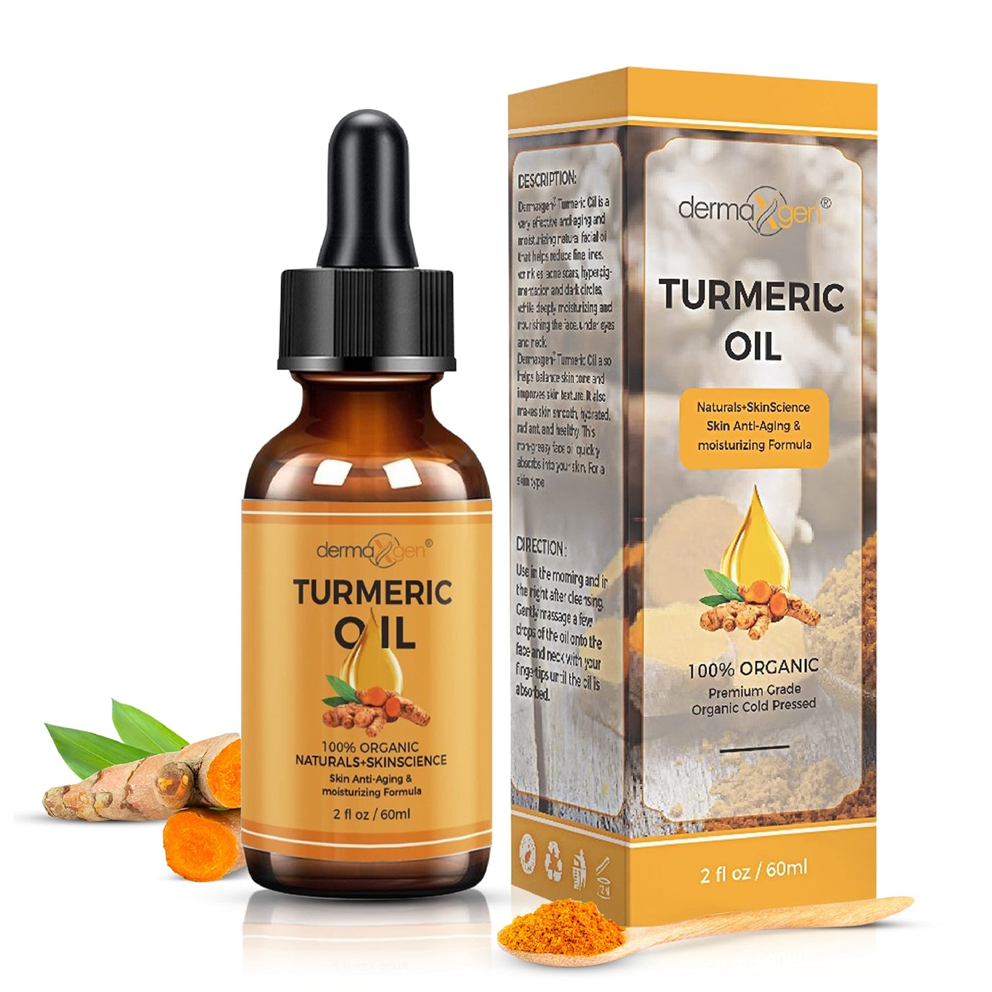 DERMAXGEN Organic Turmeric Oil for Skin Lightening - Turmeric Face Oil for Dark Spots, Anti-Aging & Hydrating Dry Skin - Glow Moisturizer for Face