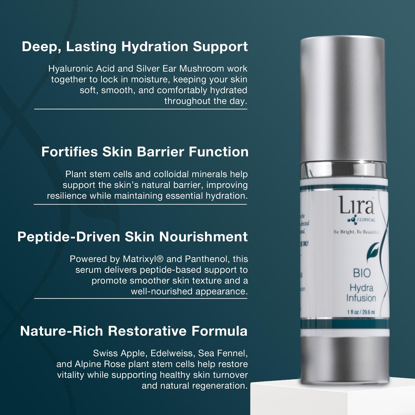 Lira Clinical BIO Hydra Infusion - Hydrating Face Serum with Hyaluronic Acid, Plant Stem Cells, and Minerals - Lightweight Facial Serum for Smooth