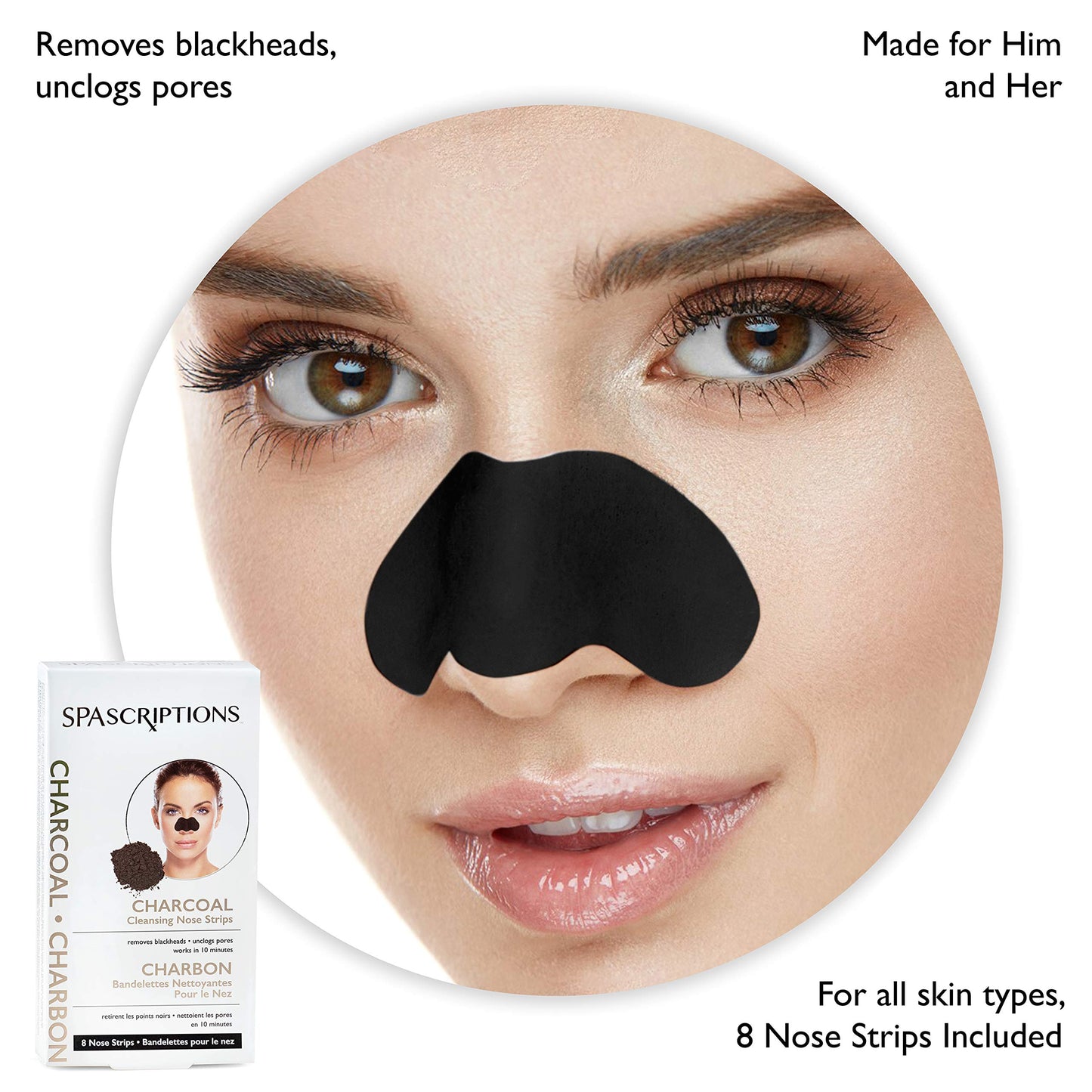 SpaScriptions Charcoal Cleansing Nose Strips - 8 Strips Included