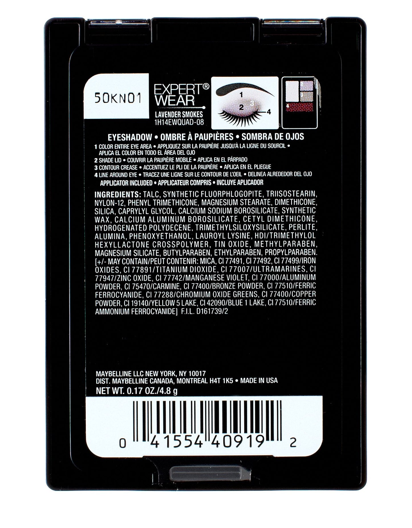 Maybelline New York Expert Wear Eyeshadow Quads, Lavender Smokes, 0.17 oz.