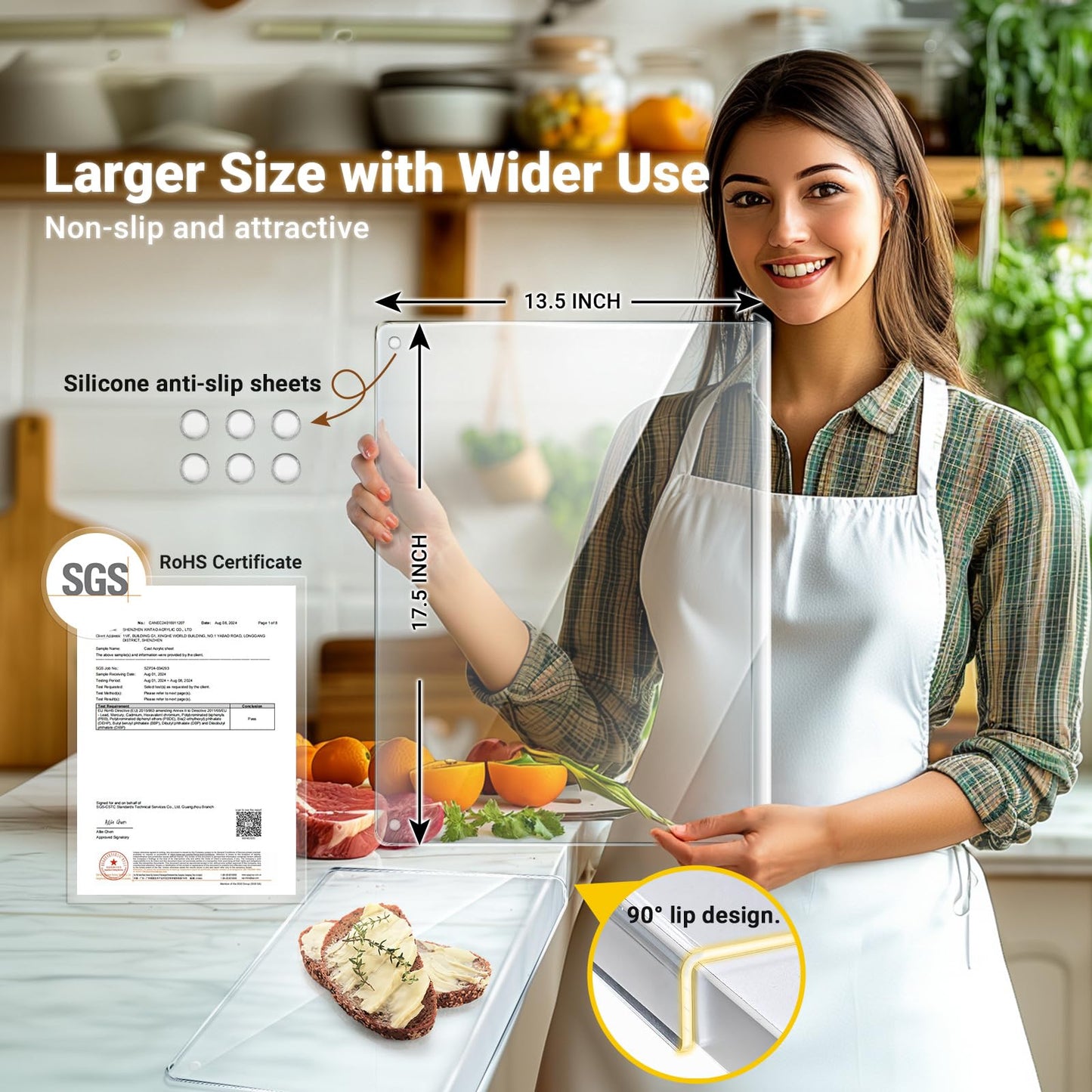 3PCS Acrylic Cutting Board with Counter Lip, Cutting Boards Set, Clear Cutting Boards for Countertop, Non Slip Cutting Board for Kitchen Utensils…