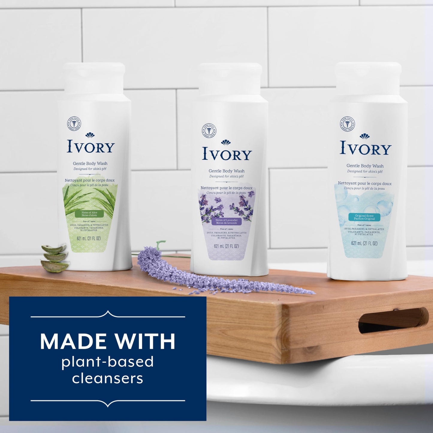 Ivory Body Wash Designed for the Whole Family, Gentle Formula, Free of Dyes Heavy Perfumes, Parabens & Phthalates, Aloe Scent, 21 oz (Pack of 2)