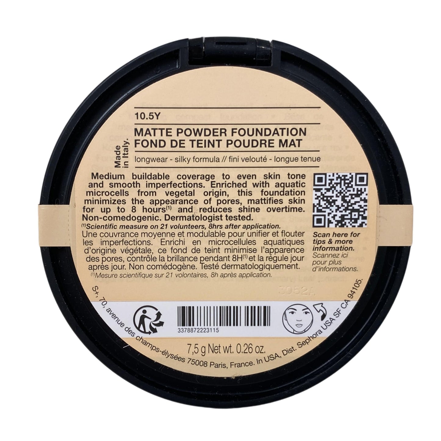 Sephora Collection Matte Powder Foundation - 10.5Y (light, yellow undertone) 0.26 oz / 7.5 g