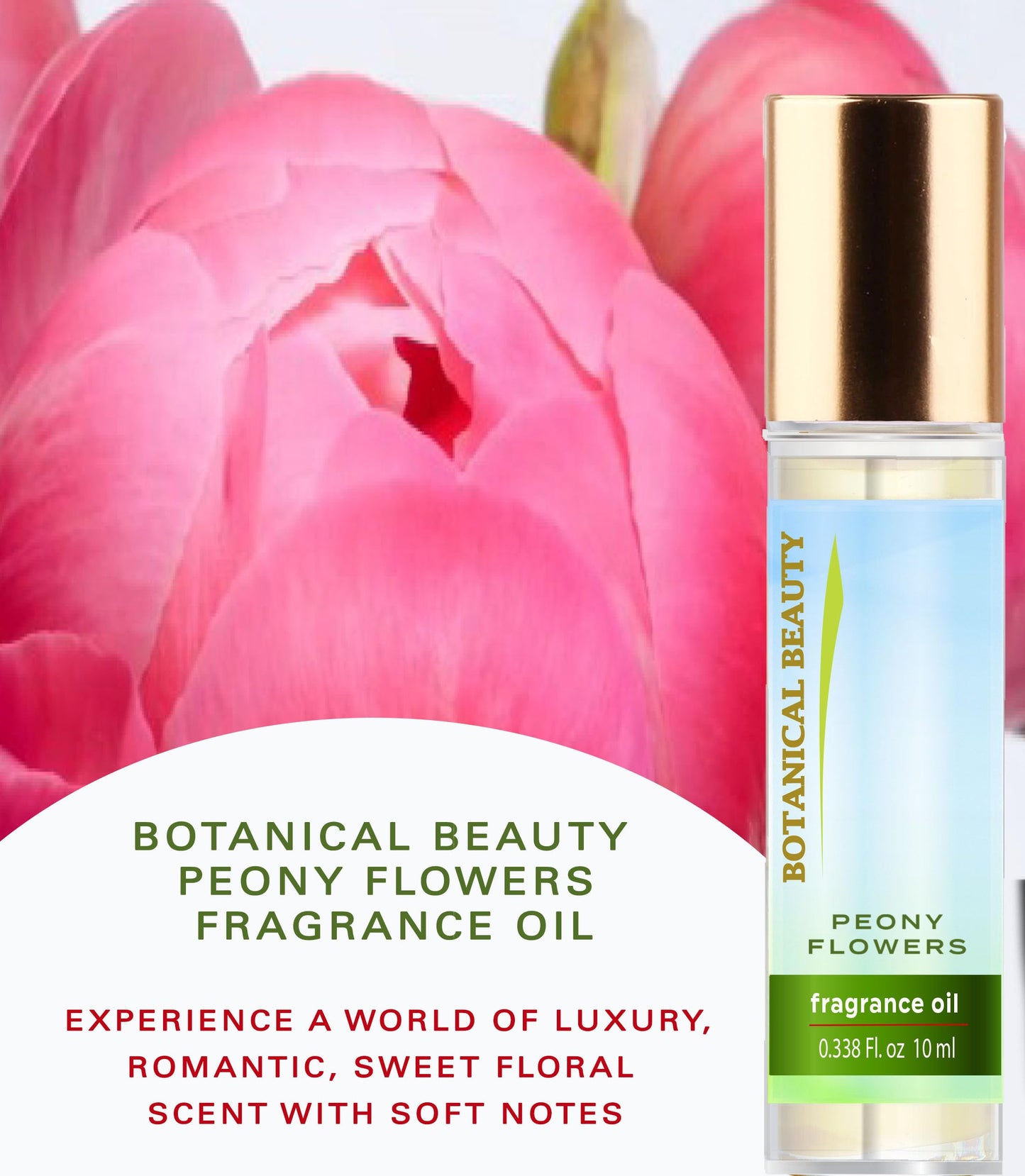 Botanical Beauty PEONY FLOWERS FRAGRANCE OIL ROLL-ON. Rollerball Perfume, Long Lasting an luxury scent, blends of Jasmine Petals, Lily of the Valley,