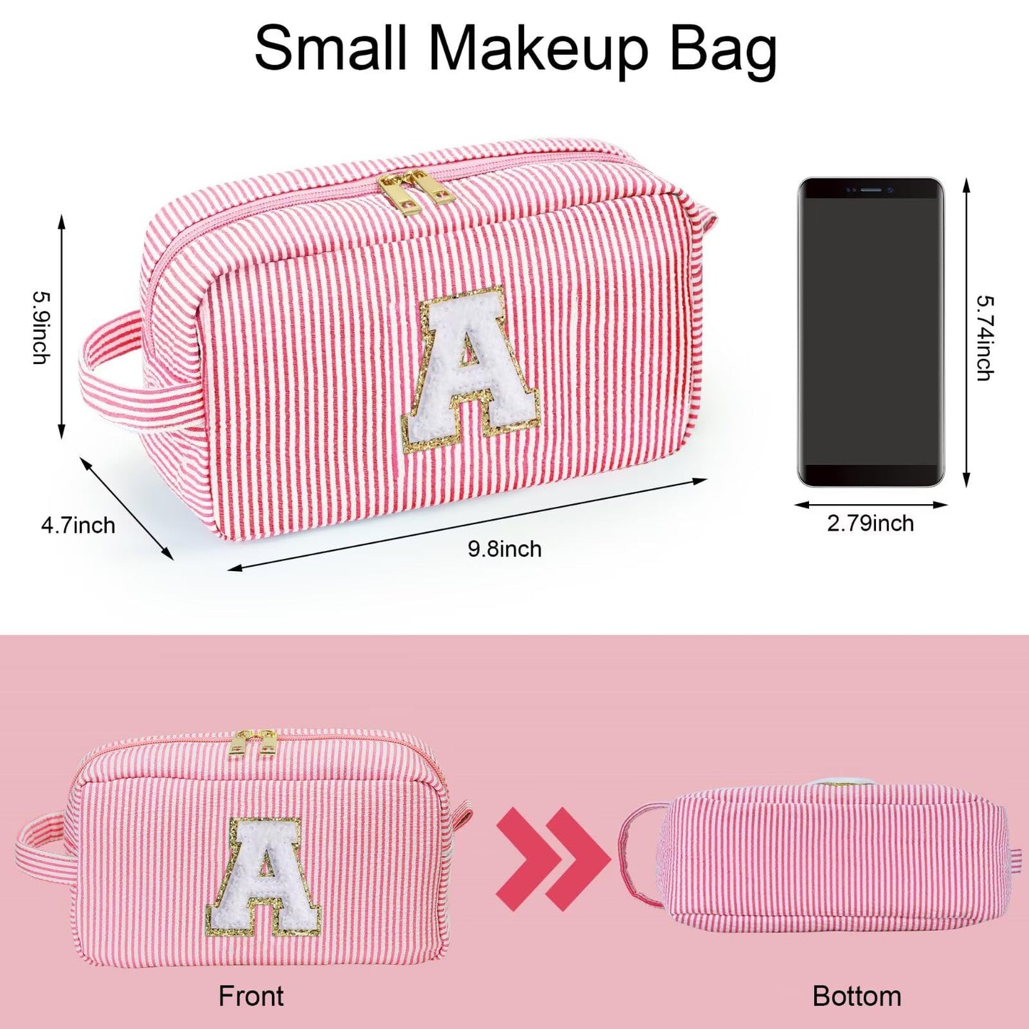 YOOLIFE Birthday Gifts for Girls 4–14 – Trendy Initial Makeup Bag, Cute Pink Travel Toiletry Pouch, Teen Girl Gift Ideas
