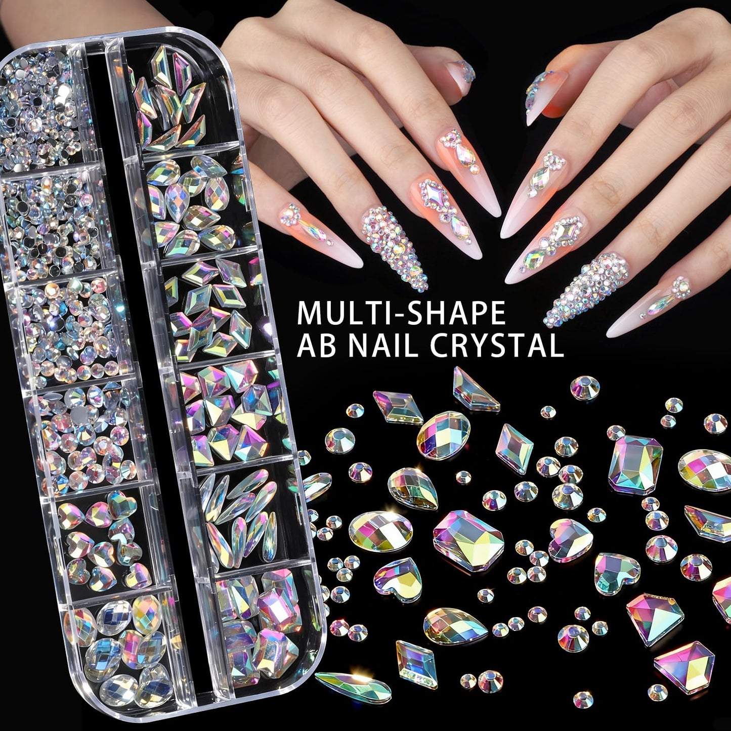 Teenitor 4 Boxes Nail Charms and Gems Set, Nail Rhinestones Nail Kit with Nail Art Brushes Nail Stand, Nail Gems Nail Design Tools with 15pcs Nail Beauty and Personal Care Teenitor