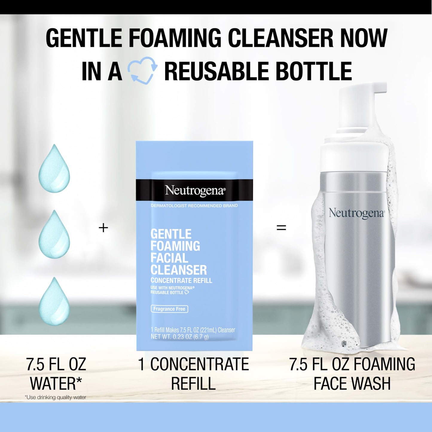 Neutrogena Reusable Gentle Foaming Facial Cleanser Starter Kit, Fragrance-Free Face Wash Concentrate is Gentle Enough for Sensitive Skin, 1 Reusable
