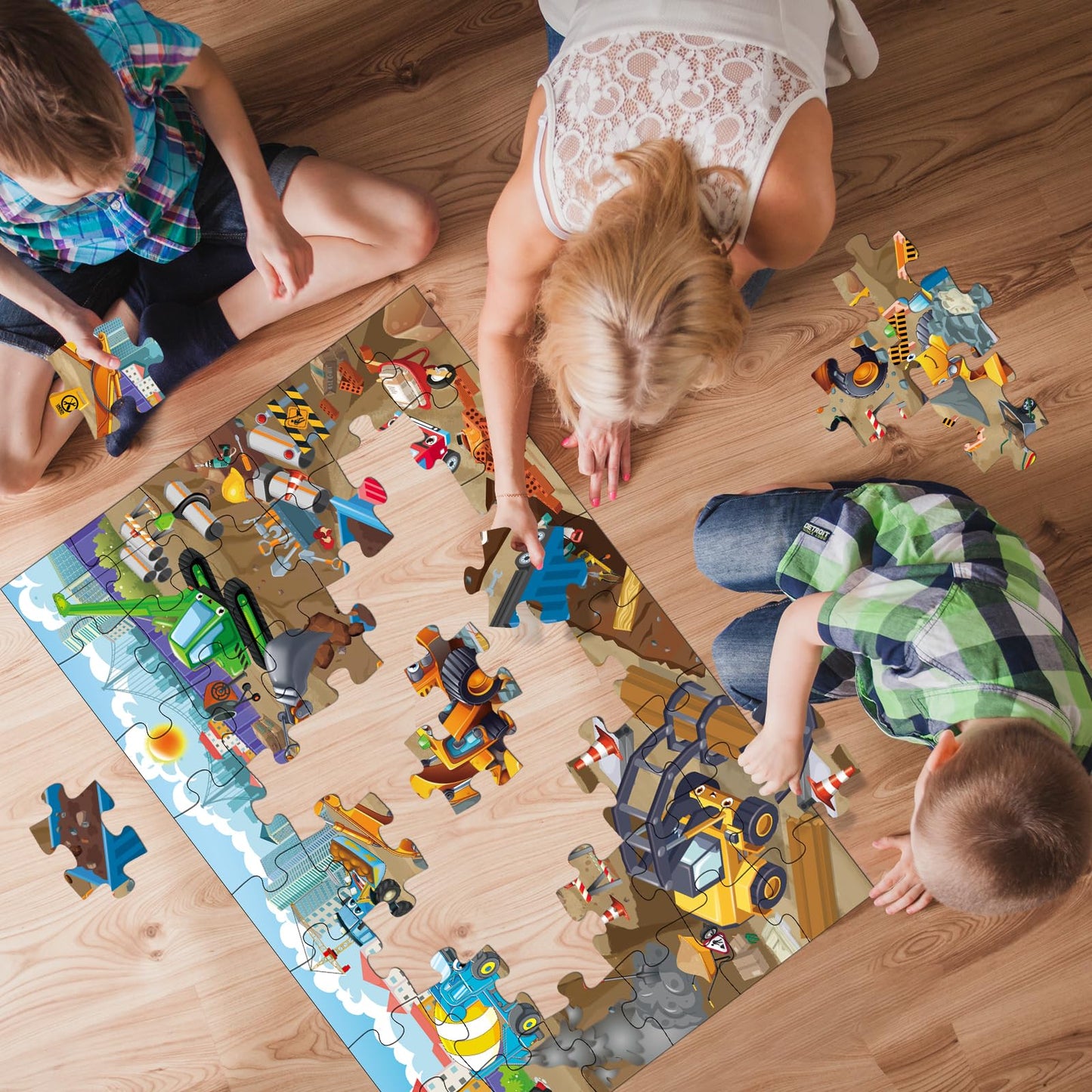 Jadeso 48-Piece Jumbo Floor Puzzle for Kids Ages 3-8 – Large Construction Site Jigsaw, Educational Preschool Learning Toy & Gift