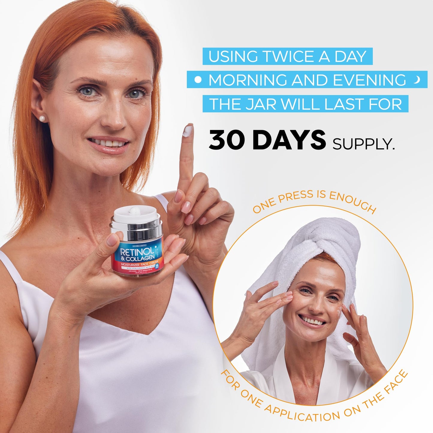 Retinol Cream for Face with Hyaluronic Acid, Day-Night Anti-Aging Moisturizer for Women, Men, Collagen Cream for Face Reduces Wrinkles, Dryness, 1.85