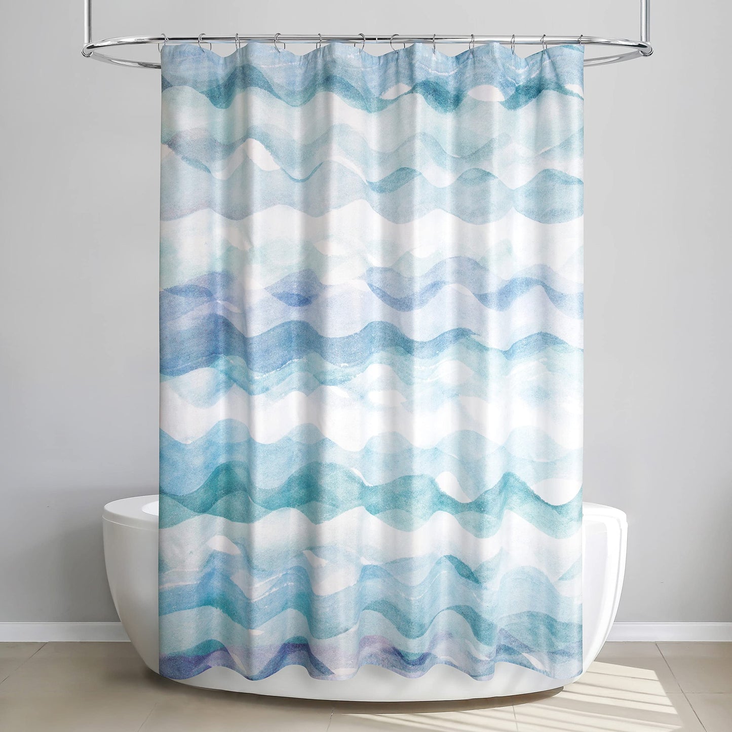 Allure Home Creation Roller Stripe Polyester Fabric Printed Shower Curtain 70"x72" Blue