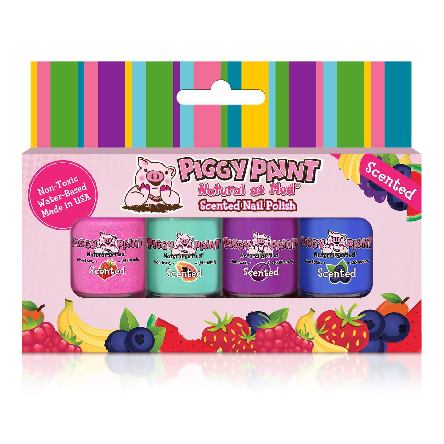 Piggy Paint | 100% Non-Toxic Girls Nail Polish | Safe, Cruelty-free, Vegan, & Scented for Kids | Scented Fruit Fairy (4 Pack Kit)