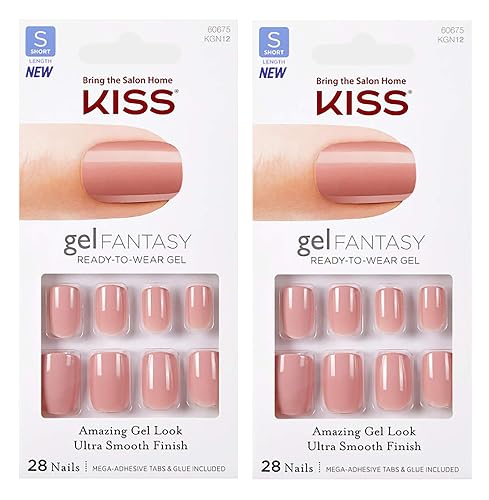 2-PACK Kiss GEL FANTASY "KGN12" (RIBBONS) Short Design Nails w/Adhesive Tabs & Glue Beauty & Personal Care KISS