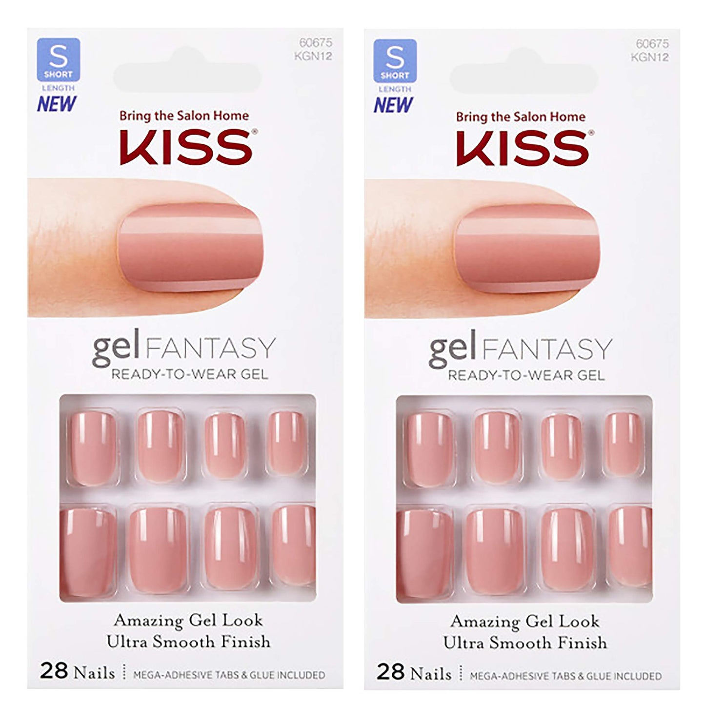 2-PACK Kiss GEL FANTASY "KGN12" (RIBBONS) Short Design Nails w/Adhesive Tabs & Glue Beauty & Personal Care KISS