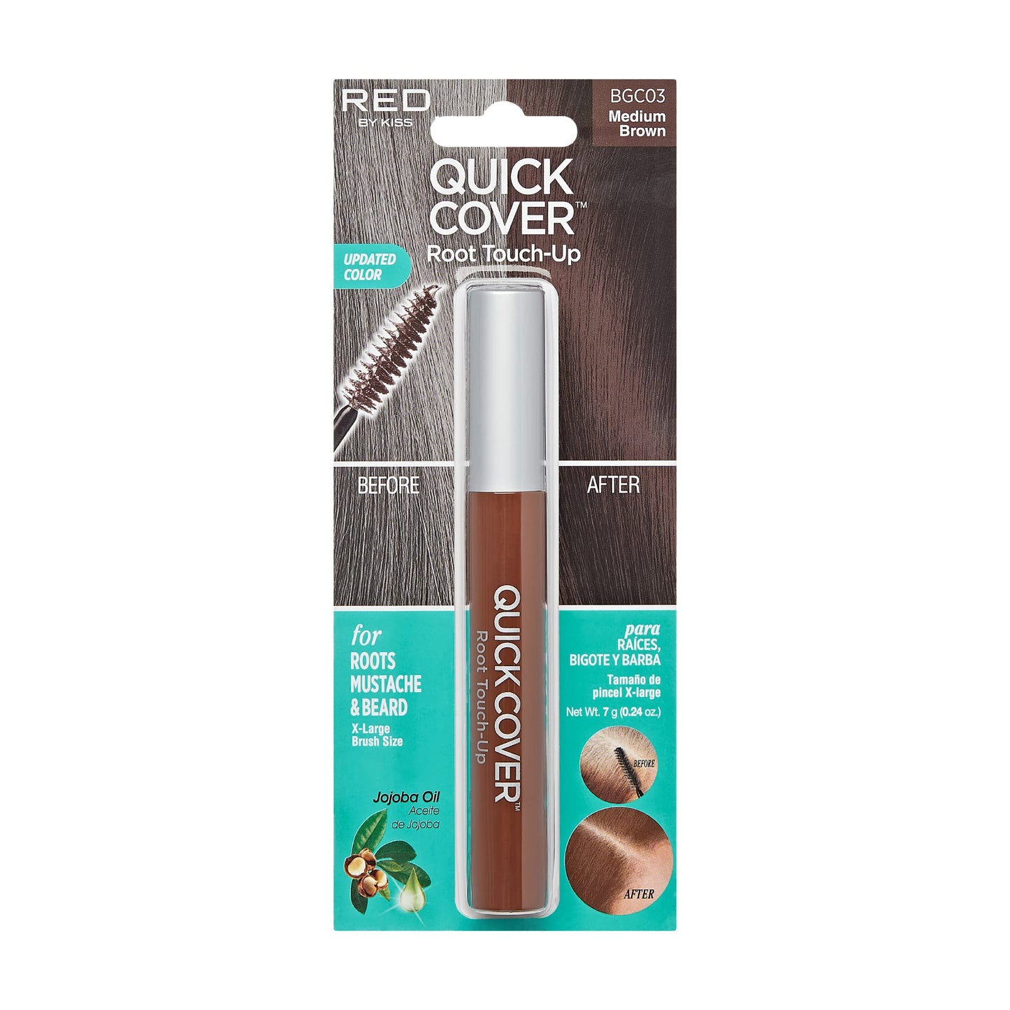 RED by KISS Quick Cover Root Touch Up Rescue (Medium Brown), Mascara Natural Water-Resistant Temporary Gray Concealer Cover Up Brush for Hair Mustache