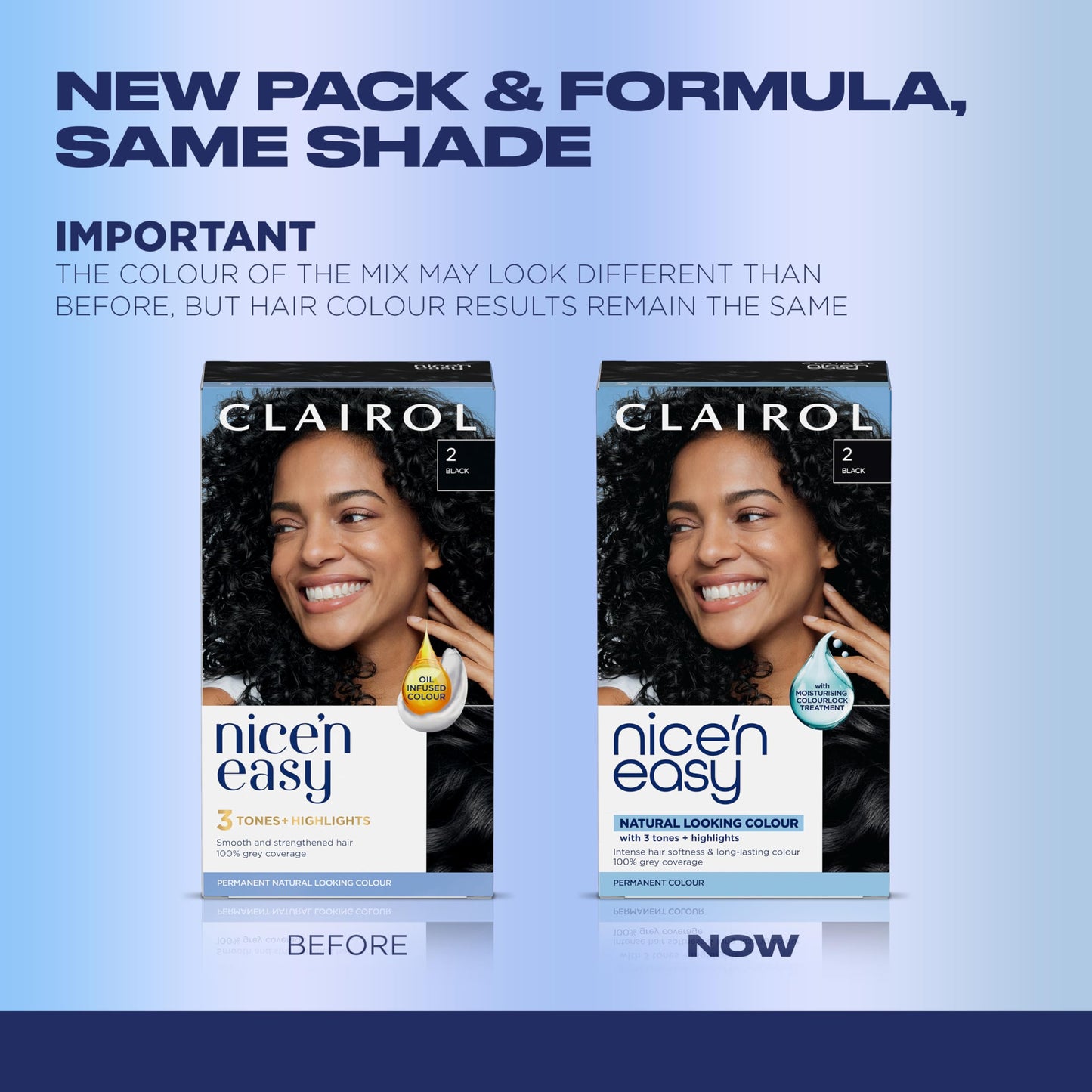 Clairol Nice'n Easy Permanent Hair Dye, 2 Black | 100% Gray Coverage | Long?Lasting, Natural?Looking Color & Shine | Pack of 1