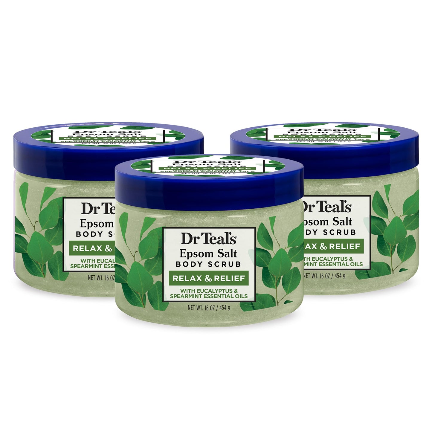 Dr Teal's Pure Epsom Salt Body Scrub, Relax & Relief with Eucalyptus & Spearmint Essential Oils, 16 oz (Pack of 3) Beauty and Personal Care Dr Teal's