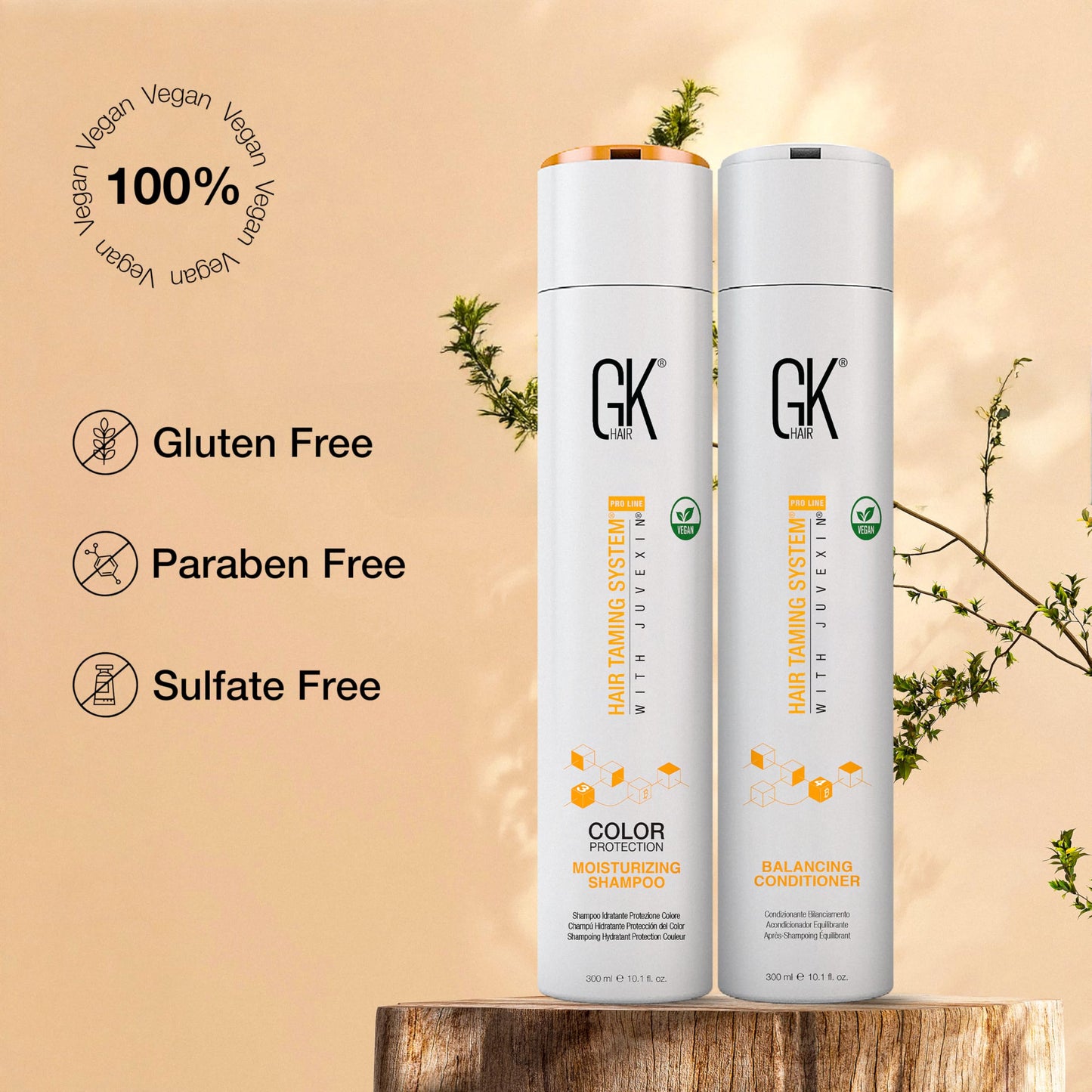 GK HAIR Vegan shampoo & Conditioner set - Organic Shampoo & Conditioner Set For Medium Hair -Made with Keratin, Aloe vera and Jojoba Seed oil- Paraben