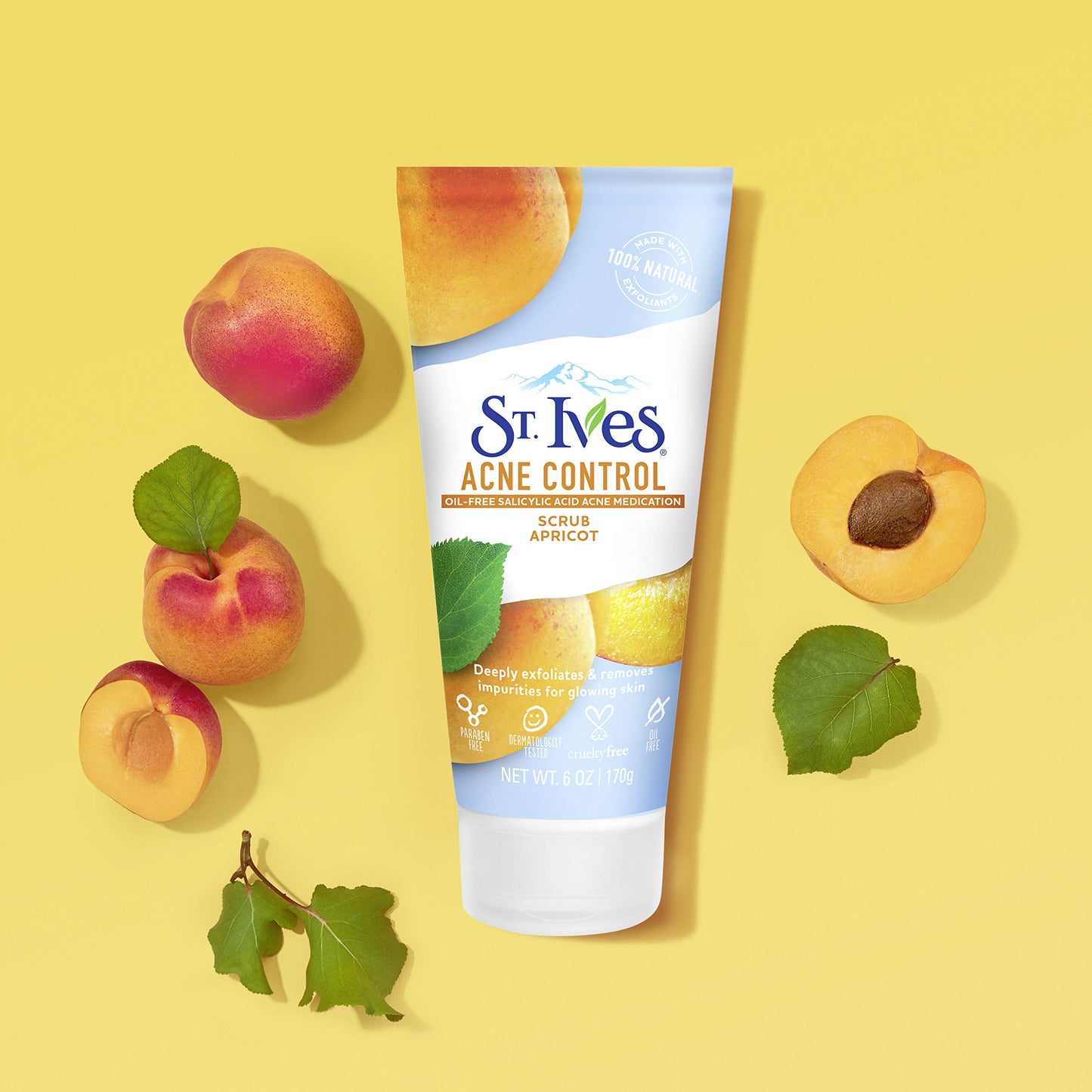 St. Ives Acne Control Face Scrub Deeply Exfoliates and Prevents Acne for Smooth, Glowing Skin Apricot Made with Oil-Free Salicylic Acid Acne