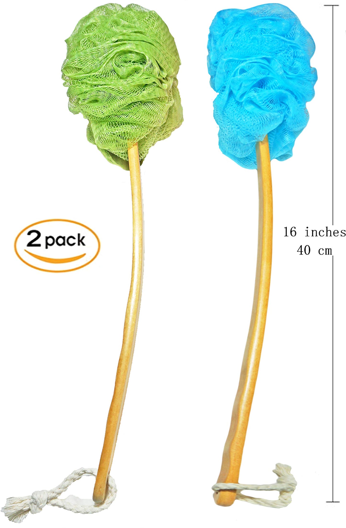 Shower Loofah Body & Back Scrubber - Exfoliating luffa loofa Bath Brush On a Stick - with Long Wooden Handle Back Brush for Men & Women - Easy Reach