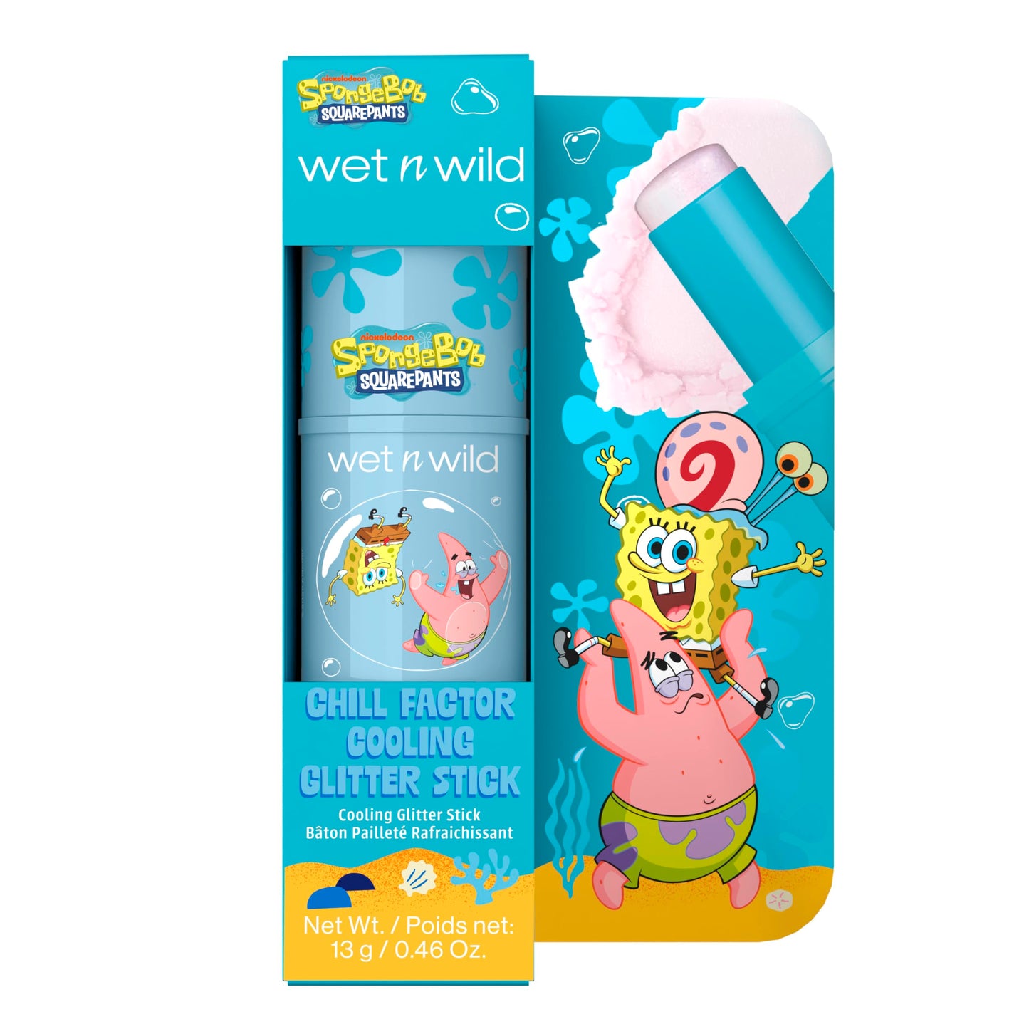 wet n wild Spongebob Cooling Glitter Stick, Shimmering Opal Glow for Face & Body, Puffiness-Reducing Stick - Chill Factor