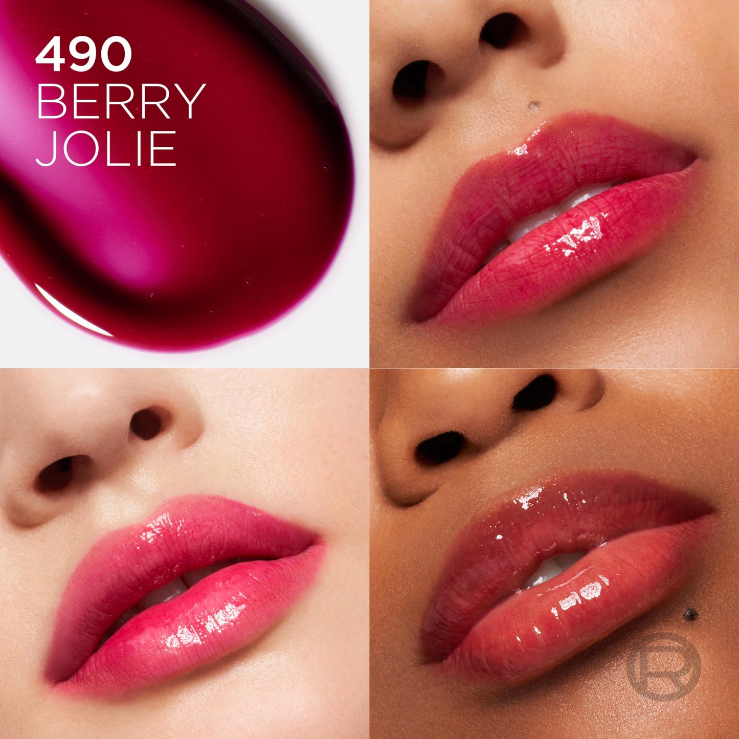 L'Oreal Paris Plump Ambition Hyaluron Lip Oil, 24 HR Lip Gloss with Hyaluronic Acid, Volumizing Formula with Glass-Like Shine, Berry Jolie 490, 0.16