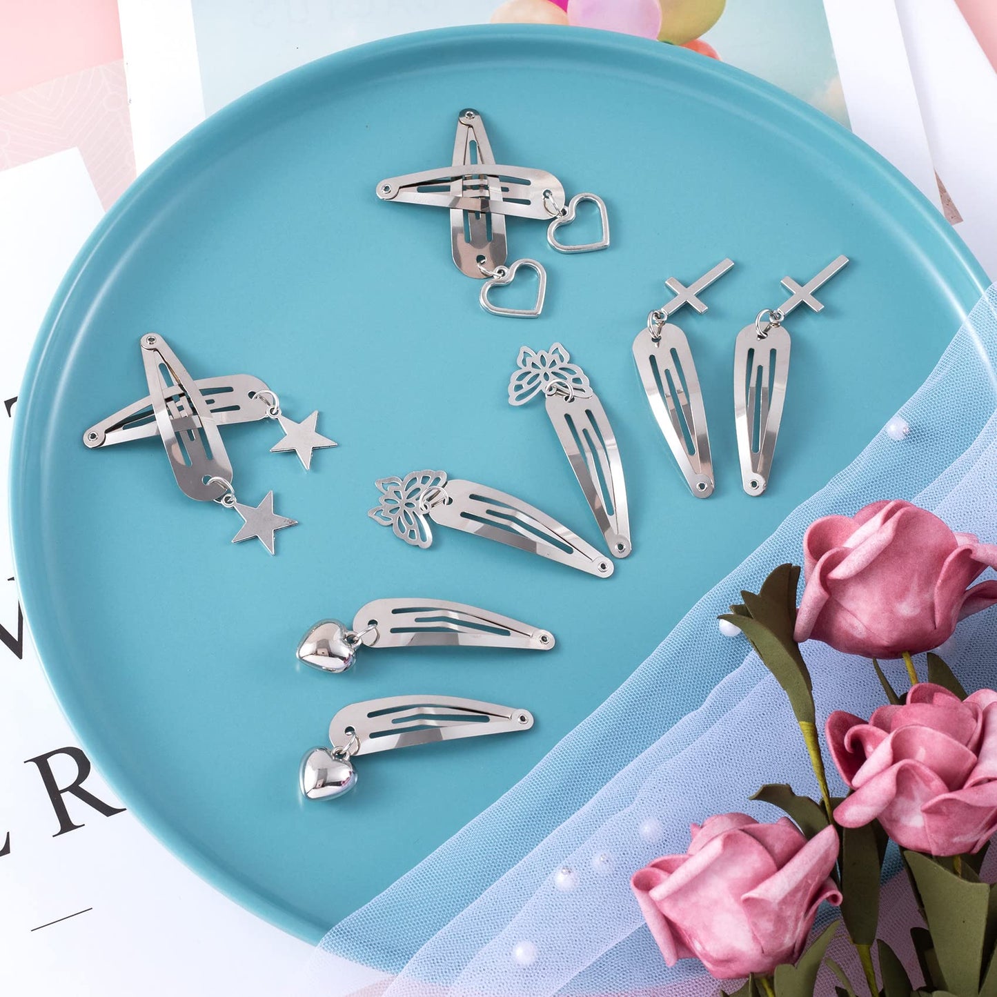 OIIKI Metal Hair Accessories: Star, Heart, Butterfly Snap Clips and Punk Silver Hairpins for Women and Girls