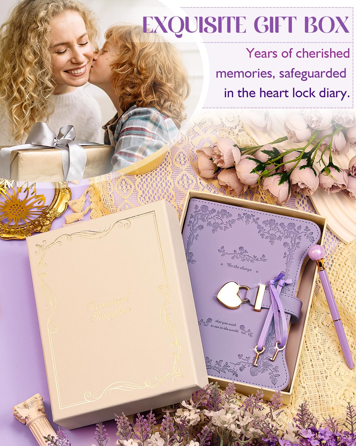hi! SCI Girls Diary with Lock & Keys – 360 Page Journal with Pen, Cute Lavender Purple Set, Gift for Teen Girls Ages 8–14