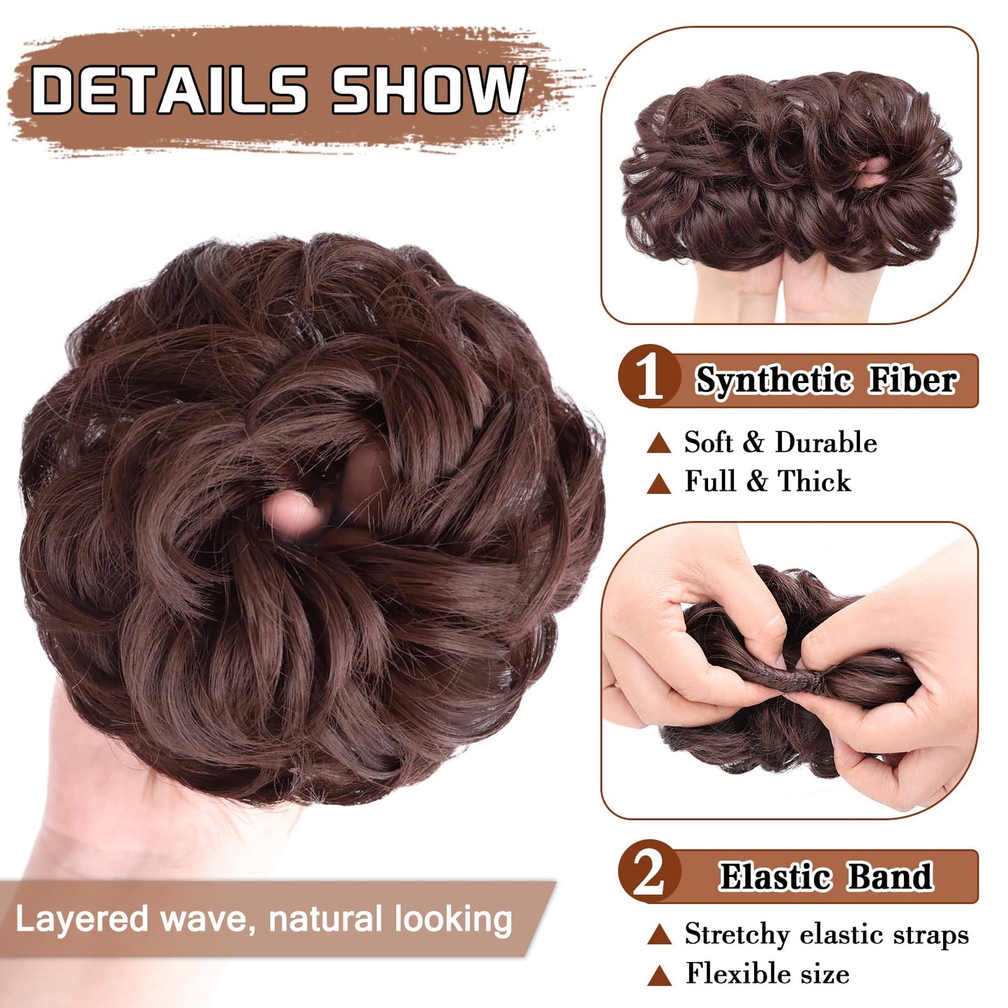 MORICA Messy Hair Bun Hair Scrunchies Extension Curly Wavy Hair Synthetic Chignon Hairpieces for Women(Dark Auburn) Beauty and Personal Care MORICA